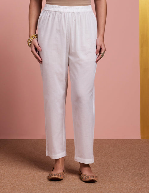 Amazon Brand - Myx Women's Pure Cotton A-Line 3 piece Schiffli Suit Set (Available in Plus Sizes) (SS26-MYX-SUR-SKD-01 (A)_White_M)
