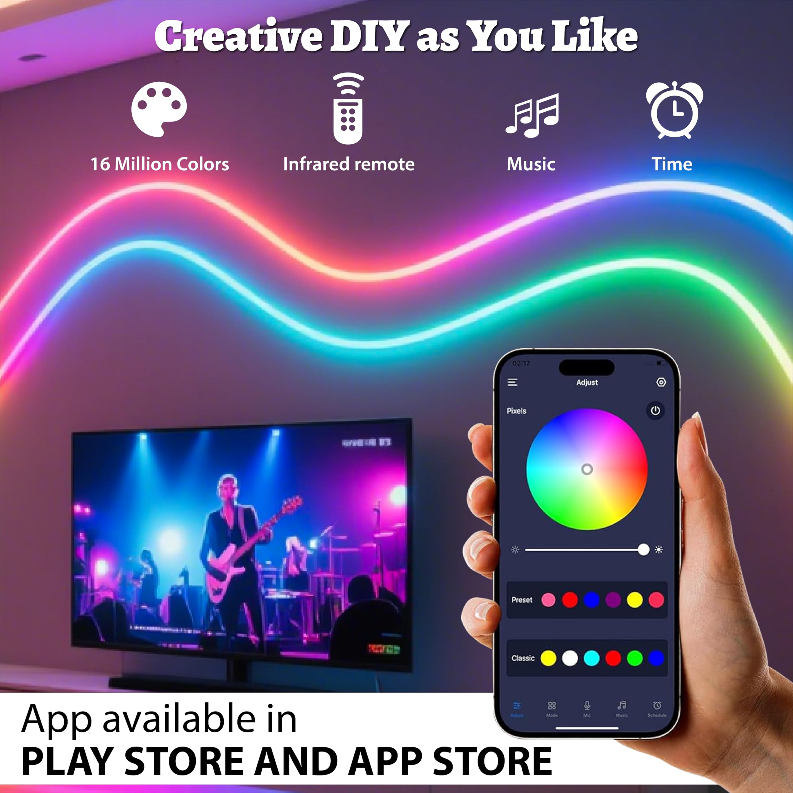 Forus 5M Smart RGB Neon LED Strip Light with App & Remote, Music Sync Rope Light, 16M Colors, RGB IC Strip Lights for Room, Gaming, TV Backlight, Party & Home Decoration, Diwali Decor| 3M Warranty-1Pc