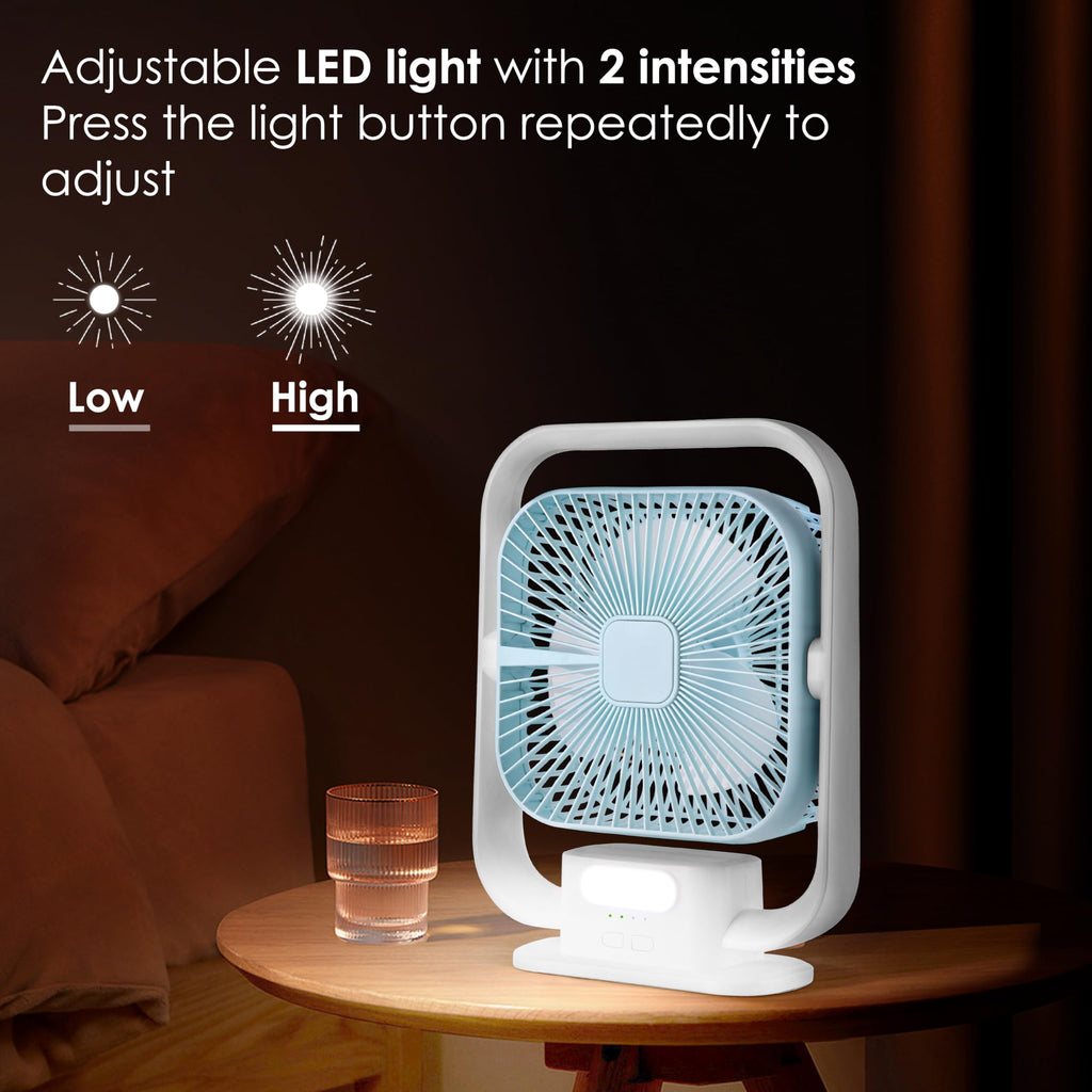 Gesto 9.6 Inch High Speed Rechargeable Table Fan for Home – USB Charging Battery Fan With Led Light | 3000mAh Battery for Upto 8 Hours Runtime | 3 Speed Modes Portable fan for Home,Office,Desk,Kitchen