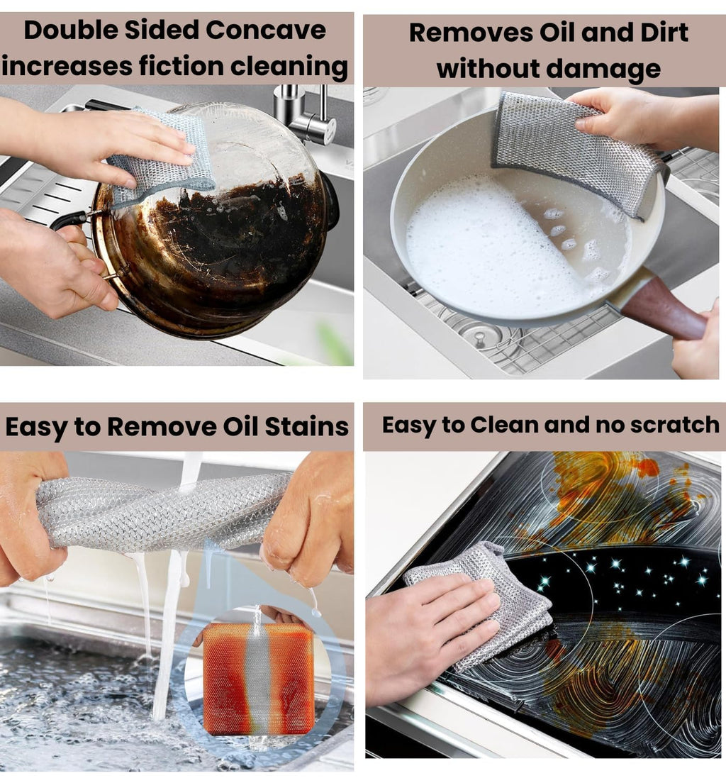 TEKCOOL (25 Pack) Non-Scratch Dish Wash Cloth, Steel Wire Dish Cloth, Wire Dishwashing Rags Stainless Steel Scrubber Non-Scratch Wire Dishcloth for Washing Dishes Sinks Counters