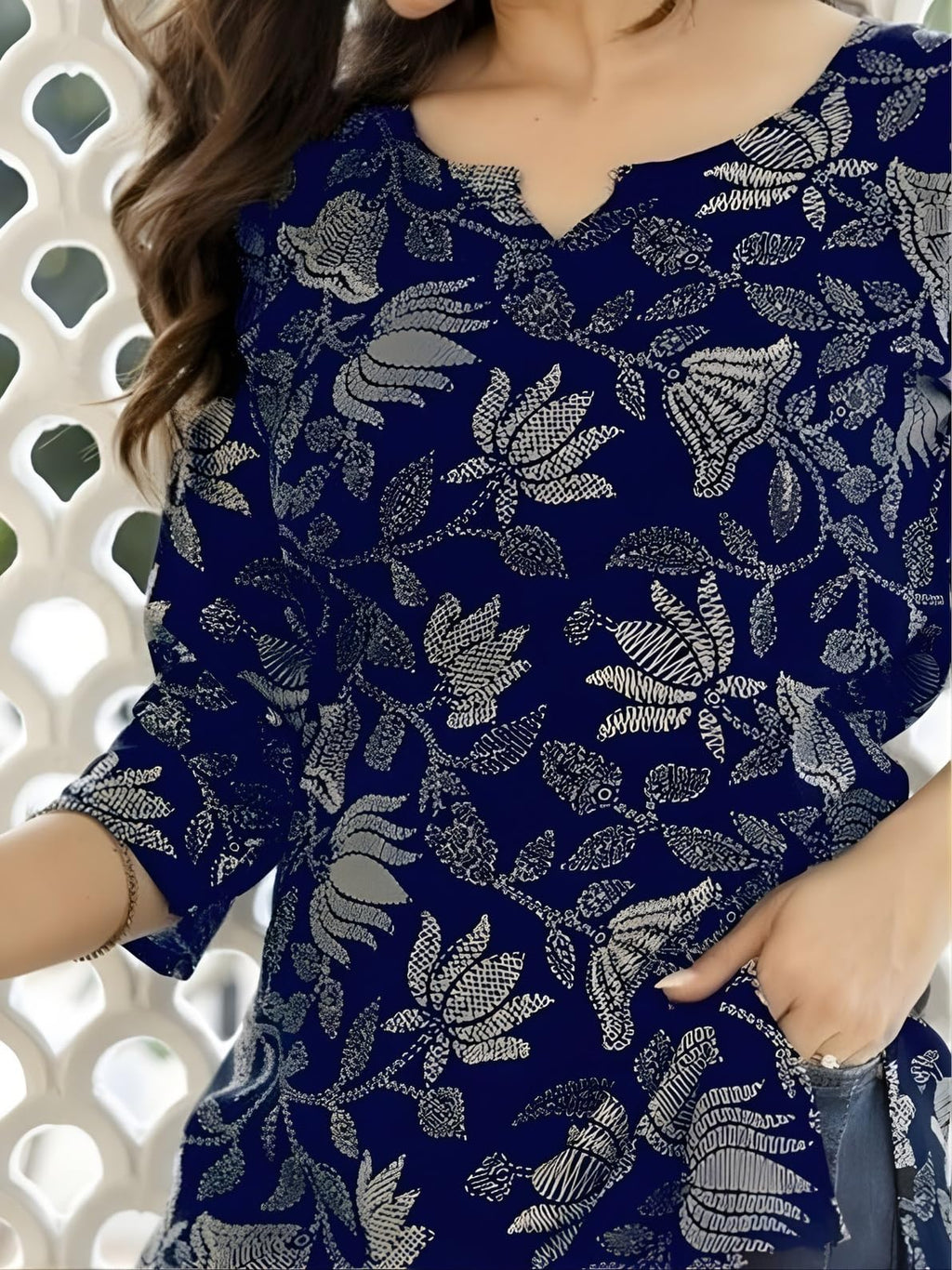 MS VHCK ENTERPRISE Women's Cotton Printed Short Kurti, Round Neck, Three Quarter Sleeve, Straight Fit, Pack of 2 (in, Alpha, 2XL, Slim Girls, Combo- 1)
