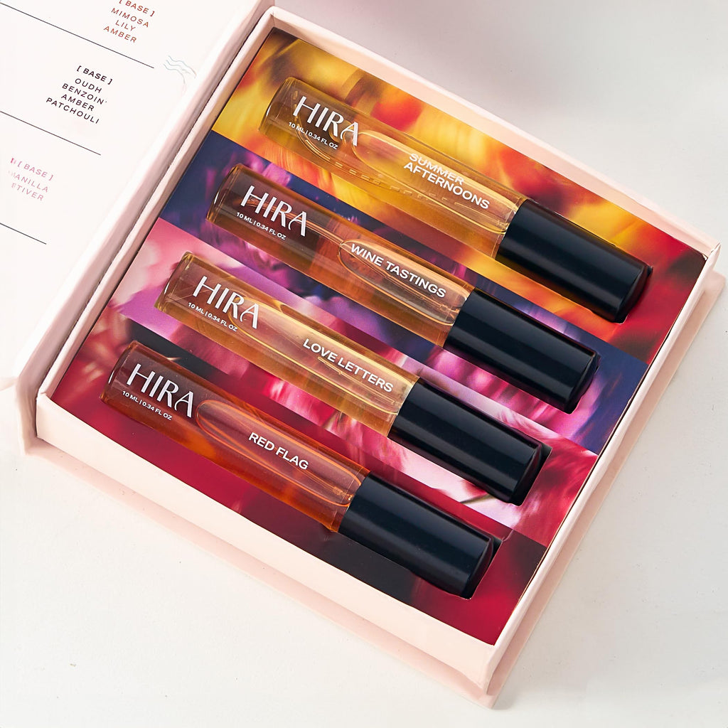 HIRA Discovery Gift Set for Women | 4 x 10 ml 8 Hours Long Lasting Luxury Premium Fragrances | Summer Afternoon, Wine Tastings, Love Letters, Red Flag | Gift for Wife, Girlfriend
