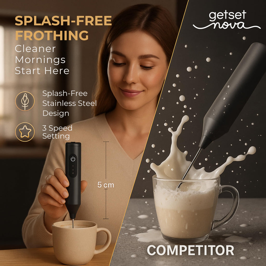 GetSetNova Frother Coffee Frother Electric and Coffee Beater Electric Stainless Steel Whisk USB C Rechargeable Microfoam Maker Coffee Maker Machine for Home with Recipe Book and One Year Warranty