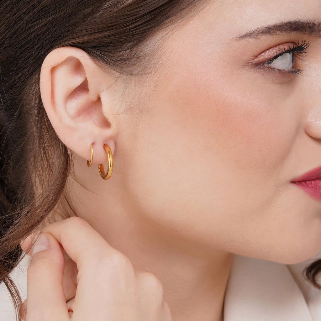 Salve 18K Gold Plated Double Hoop Aesthetic Earrings for Single Piercing | Valentine's Gift for Girlfriend | Spiral Twisted Faux Double Piercing Earrings, Upper Earrings for Women Hoops, Ear Cuffs Earrings for Women