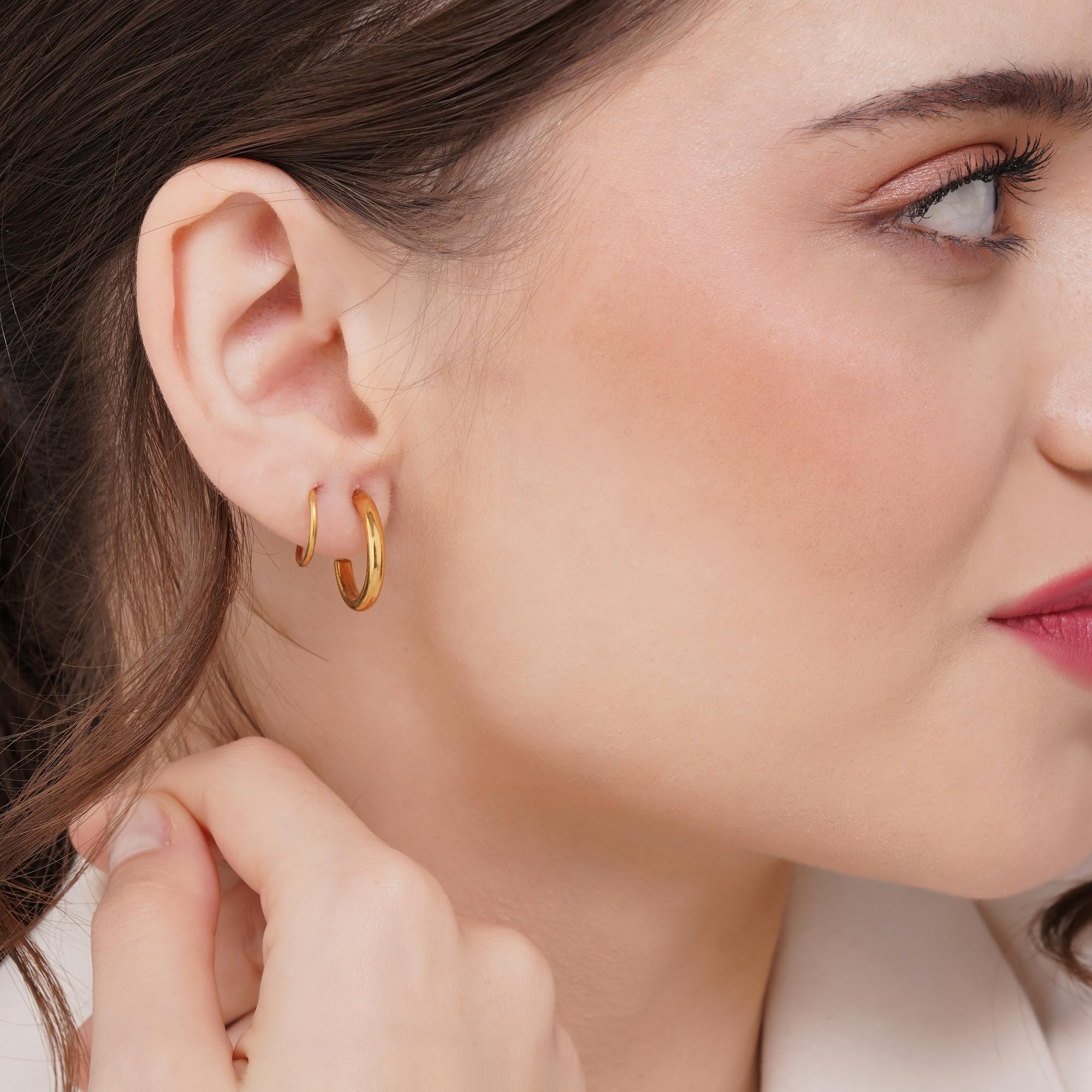 Salve 18K Gold Plated Double Hoop Aesthetic Earrings for Single Piercing | Valentine's Gift for Girlfriend | Spiral Twisted Faux Double Piercing Earrings, Upper Earrings for Women Hoops, Ear Cuffs Earrings for Women
