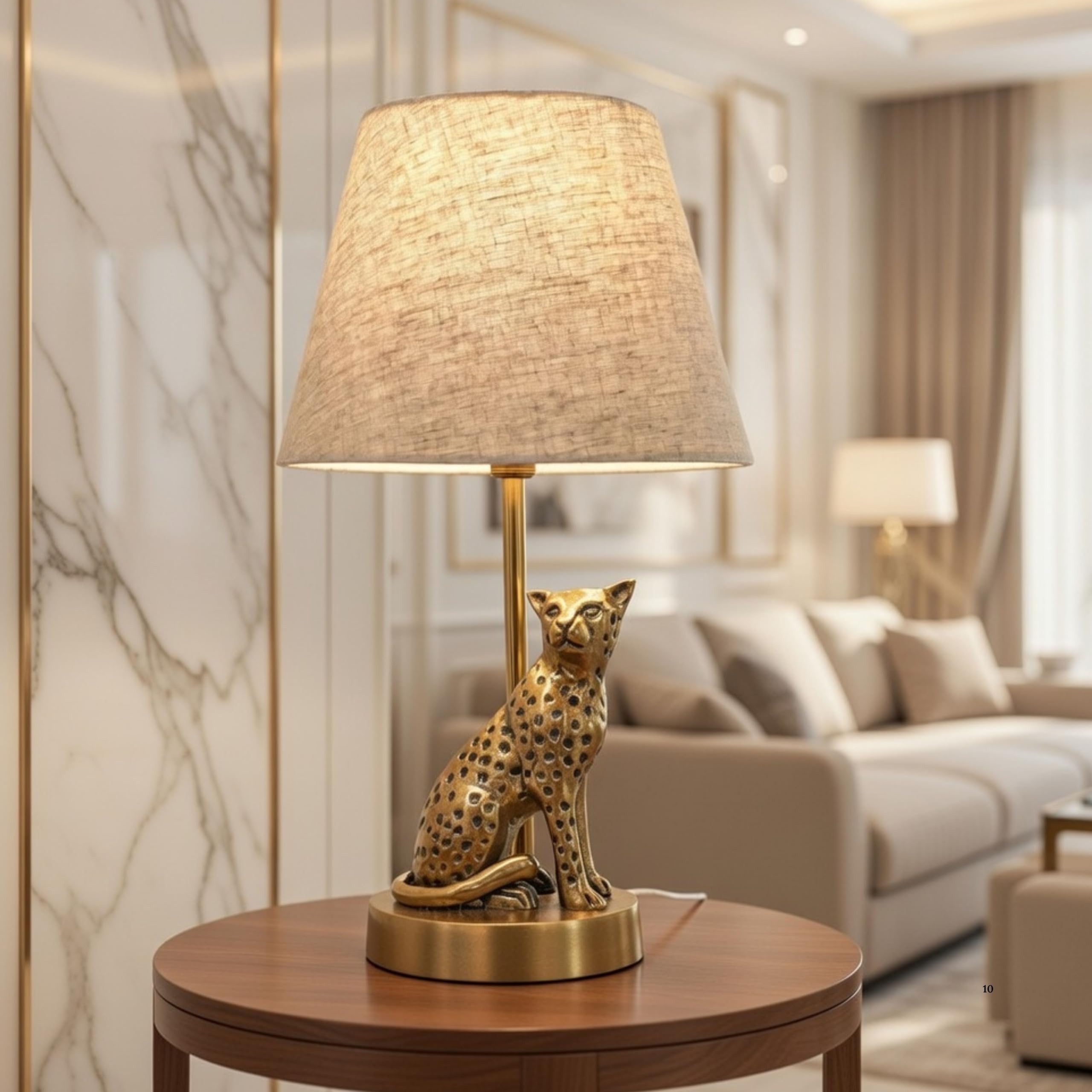 BEHOMA Luxury Jaguar Figurine Table Lamp with Antique Gold Aluminium Base & Fabric Shade | Elegant Home & Office Decor | Gift for Men, Kids, Housewarming Anniversary & Birthday (Bulb Not Included)