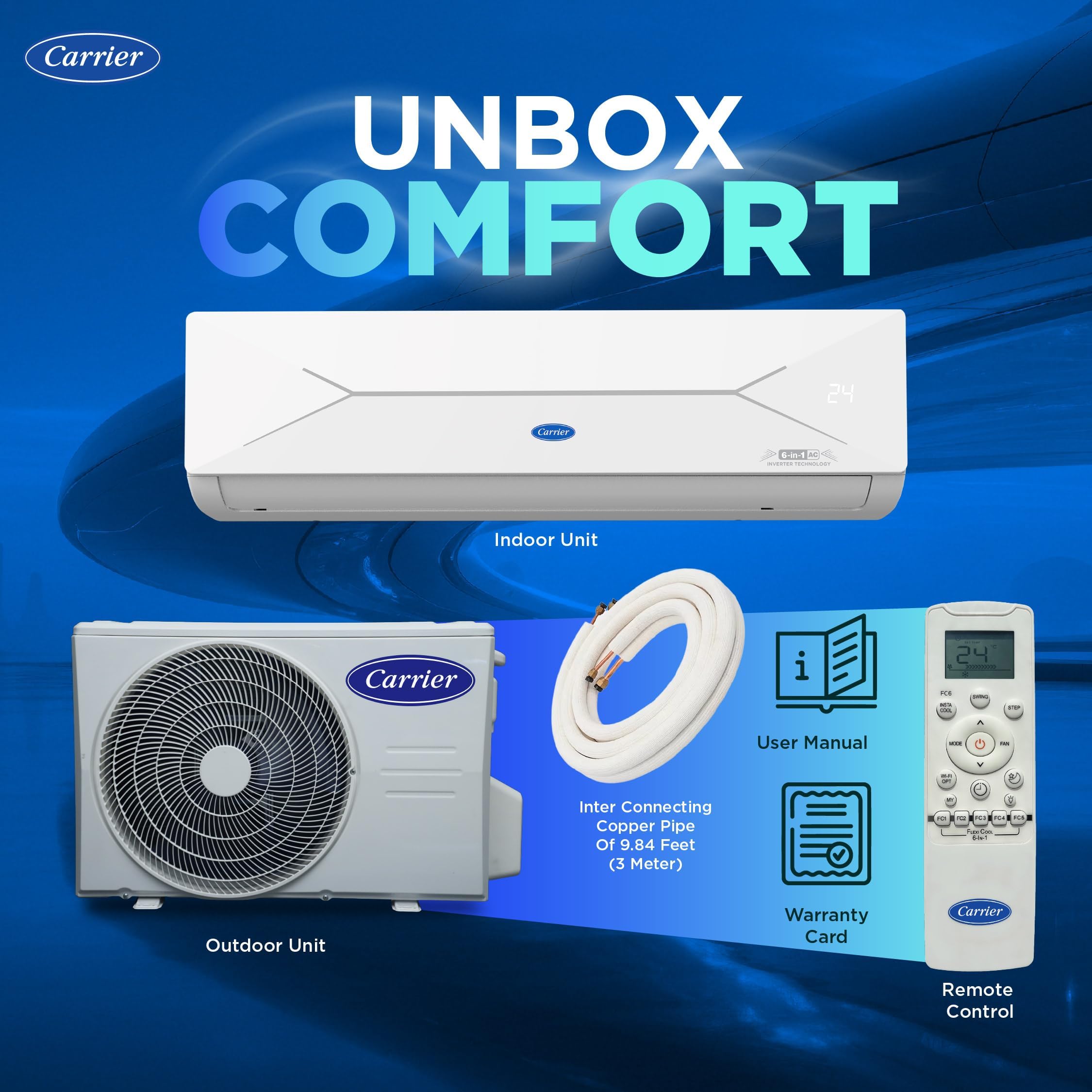Carrier 1 Ton 5 Star, New Star rated, Wi-Fi Smart Flexicool Inverter Split AC (Copper, Convertible 6-in-1 with Wi-Fi with Geo-Fencing,Smart Energy Display, ESTER EDGE Gxi WiFi-CAI12EE5R36W0, White)