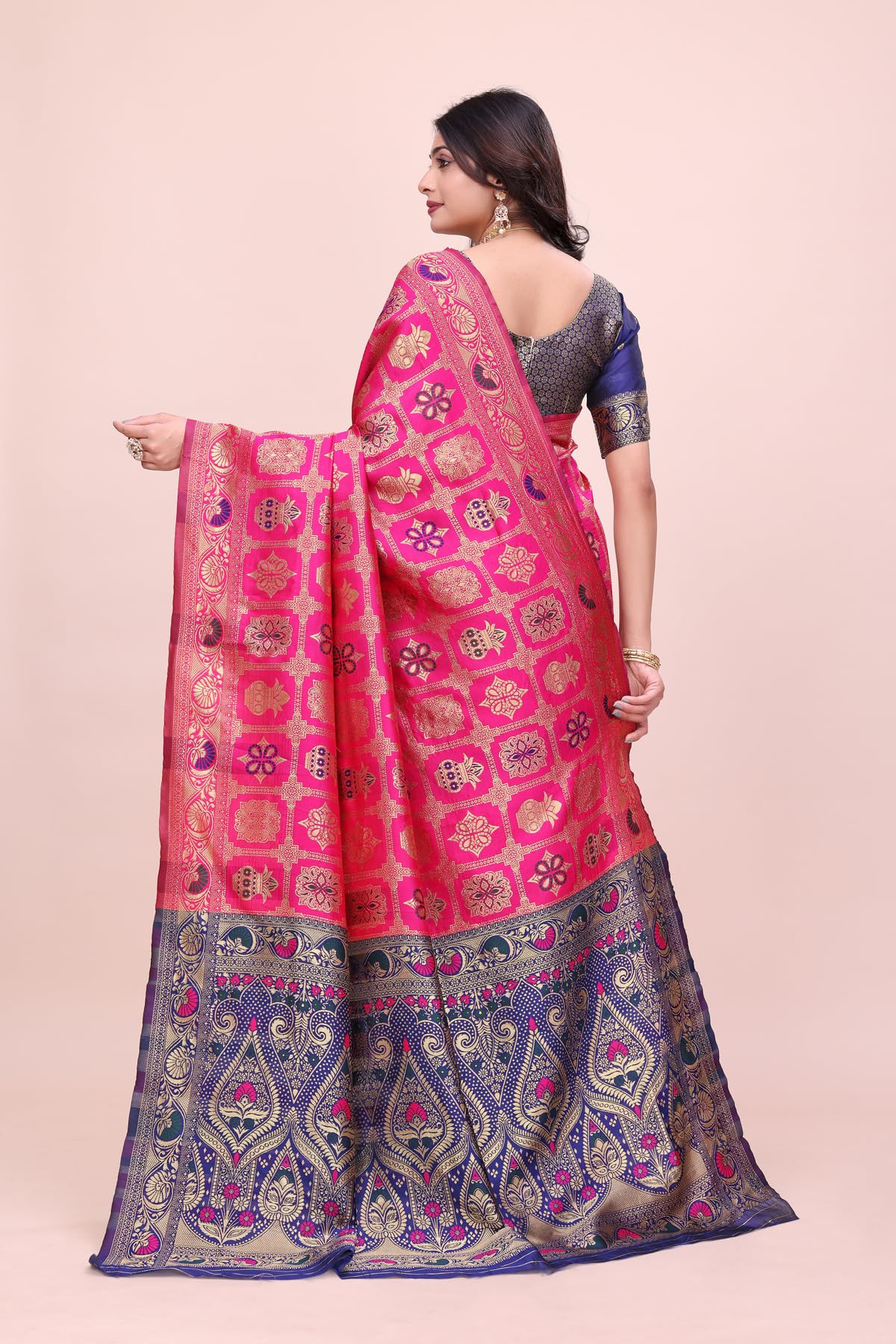 Shasmi Women's Rani Banarasi Pure Kanjivaram Silk Saree Soft new ladies Design Wear Pattu Sarees Latest 2026 Cotton Party Sari collections With Blouse Piece for Wedding sadi (PARI-241 RANI)
