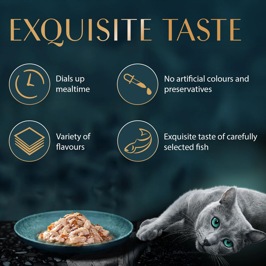 Sheba Rich Premium Adult (1+ Years) Wet Cat Food, Fish with Dry Bonito Flavour, 35 g Pouch (Pack of 12), High-moisture wet food for healthy hydration