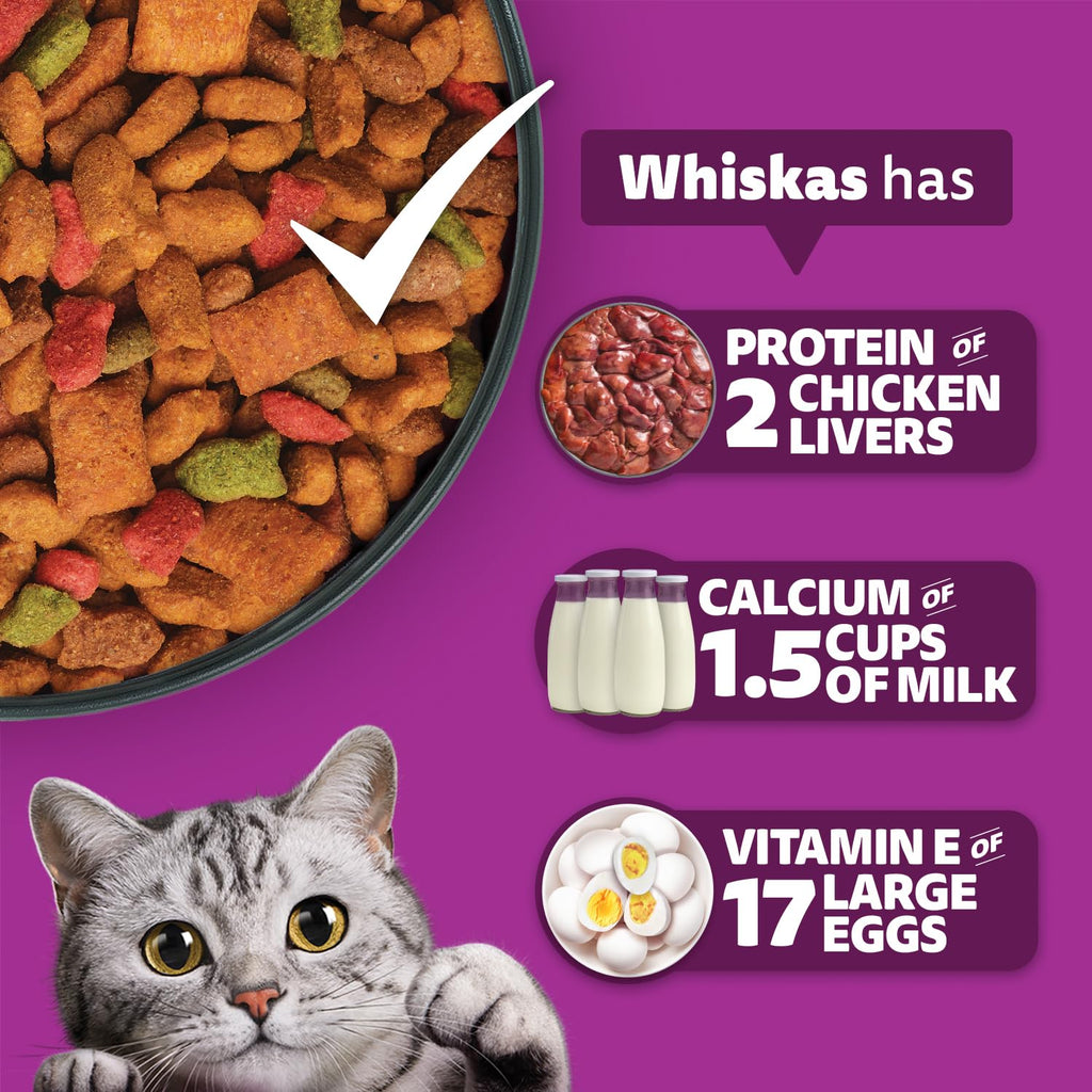 Whiskas Adult (1+ Years) Dry Cat Food, Ocean Fish Flavour, 3 kg, Contains 41 Essential Nutrients, Complete & Balanced Nutrition for Adult Cats