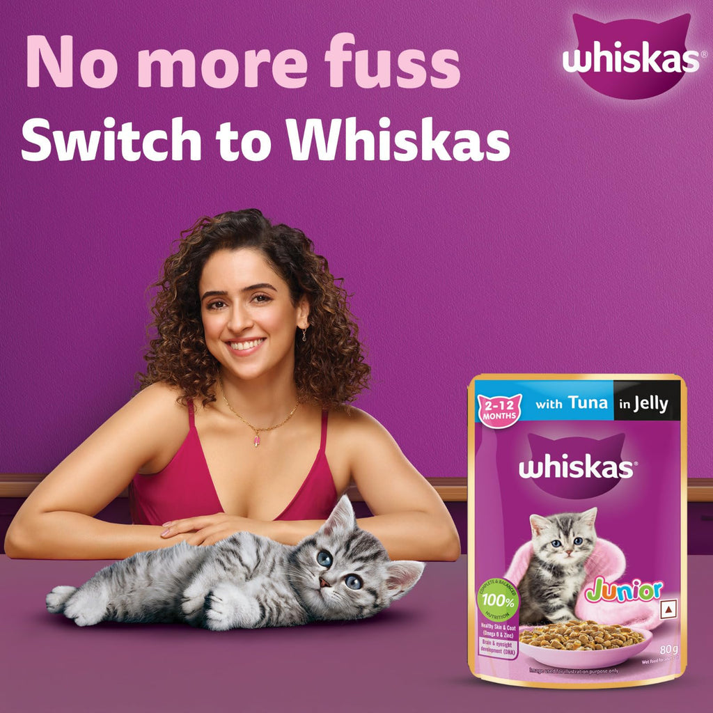 Whiskas Junior Kitten (2-12 Months) Wet Cat Food, Tuna in Jelly, 80 g (Pack of 14), Hydrating Food Made With Real Fish, 100% Complete & Balanced Nutrition for Kittens