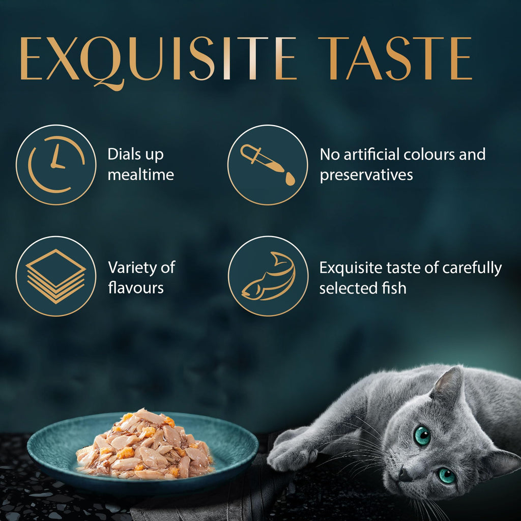 Sheba Rich Premium Adult (1+ Years) Wet Cat Food, Skipjack & Salmon Flavour, 35 g Pouch (Pack of 12), High-moisture wet food for healthy hydration