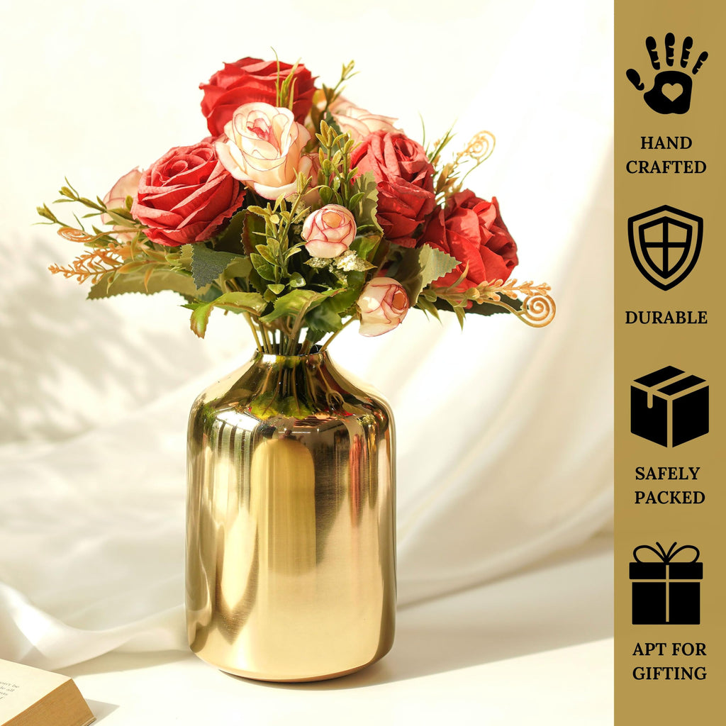 Behoma Metal Flower Vase for Home Decor Bedroom Living Room Office Wedding | Table Decorative Item for Festivals Birthday Gold (Flower Not Included, Modern)
