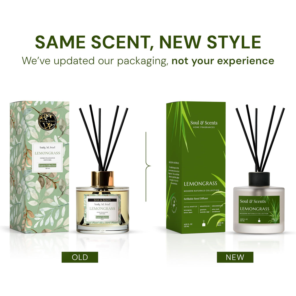 Soul & Scents Glass Lavender,Vanilla and Lemongrass Reed Diffuser Set - 120ml with Free 6 Fiber Reed Sticks Each|Toxin Free&Stress Relief|Room Freshener for Home,Bedroom&Office|Combo Pack of 3