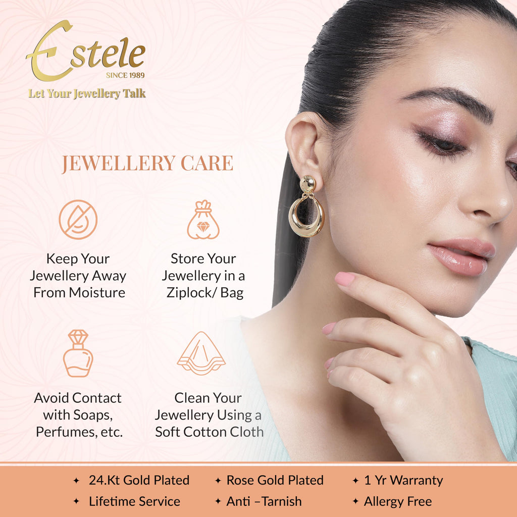 Estele Women's 24K Rose Gold Plated American Diamond Brass Metal Mesh Drop Earring