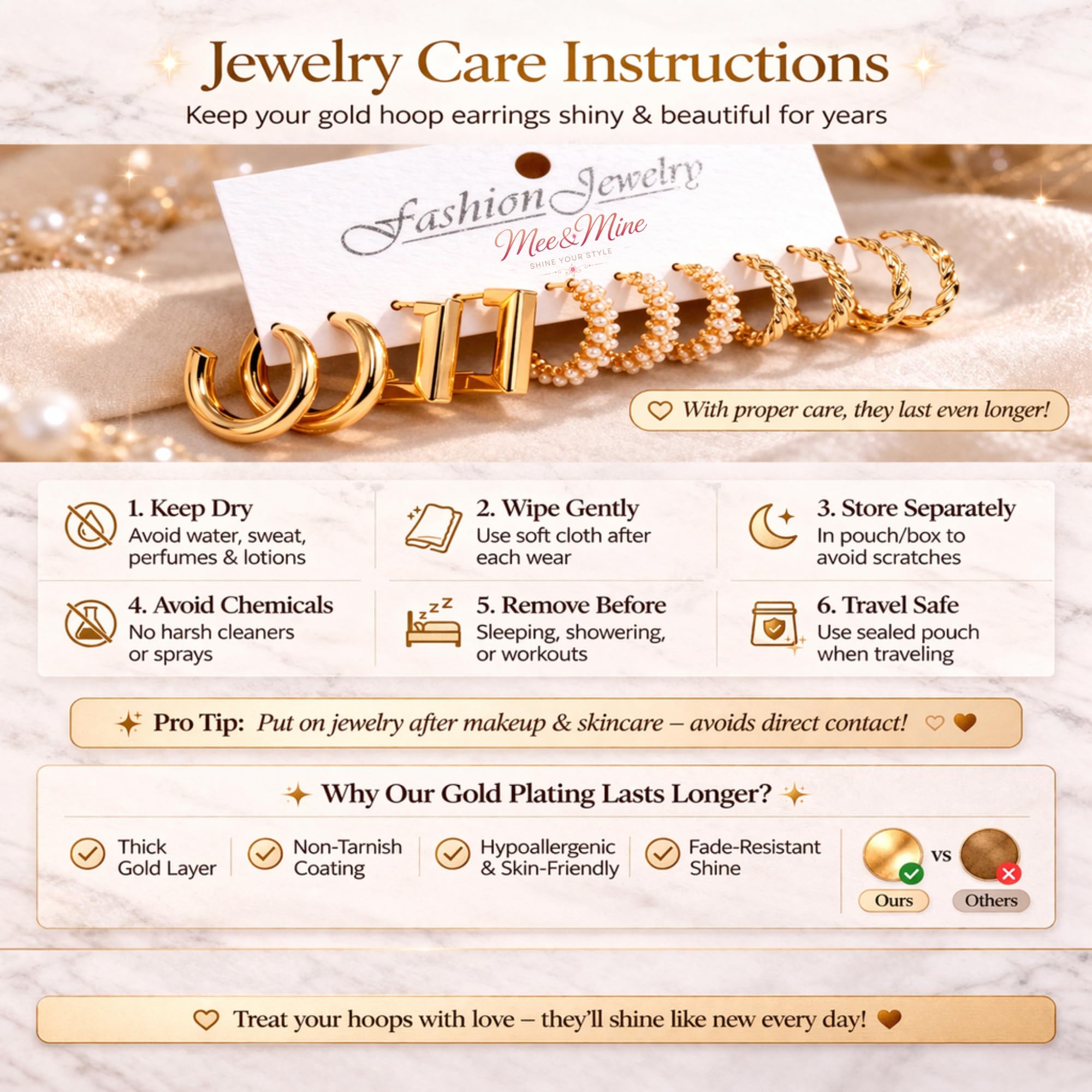 Mee&Mine Gold Hoop Earrings Set for Women (5 Pairs) – Chunky, Twisted, Pearl Hoop Earrings Combo, Trendy Gold Plated Earrings Set, Stylish Everyday Jewelry for Girls & Women