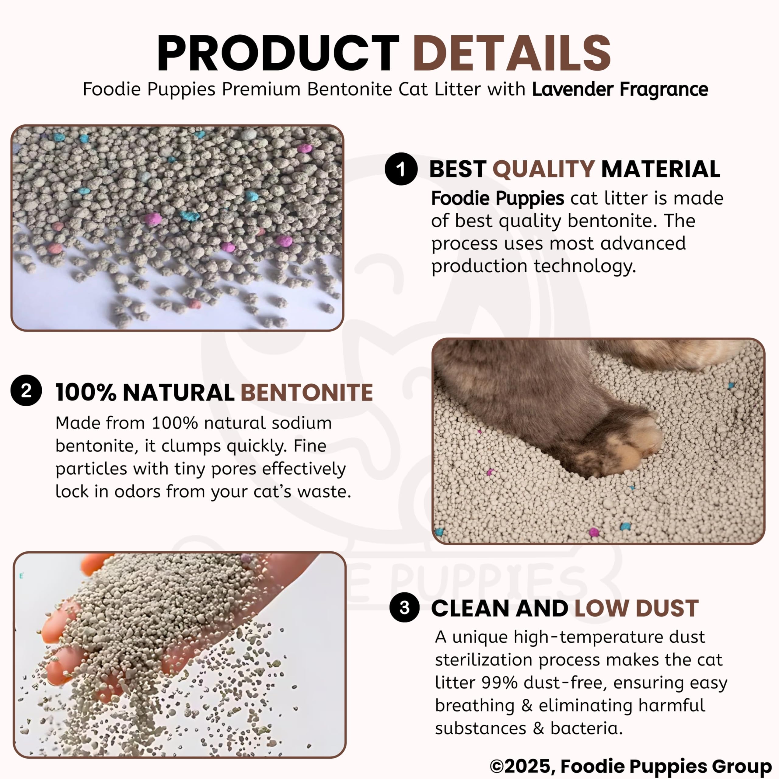 Foodie Puppies Natural Bentonite Cat Litter Sand - 5kg with Lavender Fragrance for Cats and Kittens | Clean Low-dust Strong Deodorant Litter Tray Refill with Odor Controlling and Instant Clumping