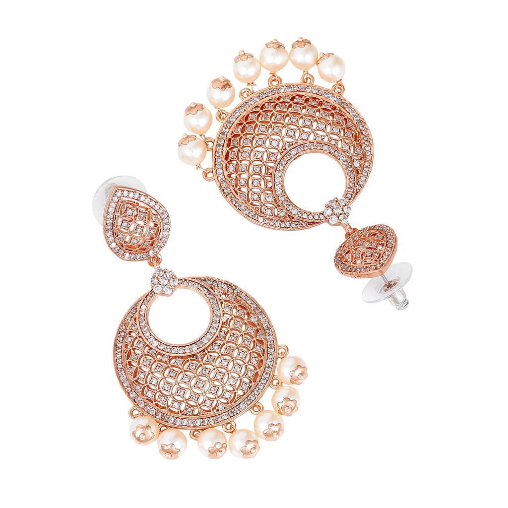 Estele Women's 24K Rose Gold Plated American Diamond Brass Metal Mesh Drop Earring