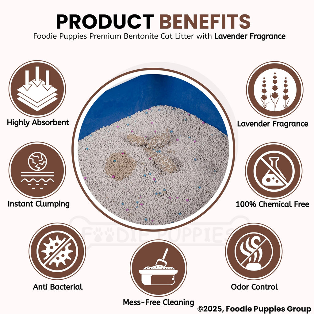 Foodie Puppies Natural Bentonite Cat Litter Sand - 5kg with Lavender Fragrance for Cats and Kittens | Clean Low-dust Strong Deodorant Litter Tray Refill with Odor Controlling and Instant Clumping