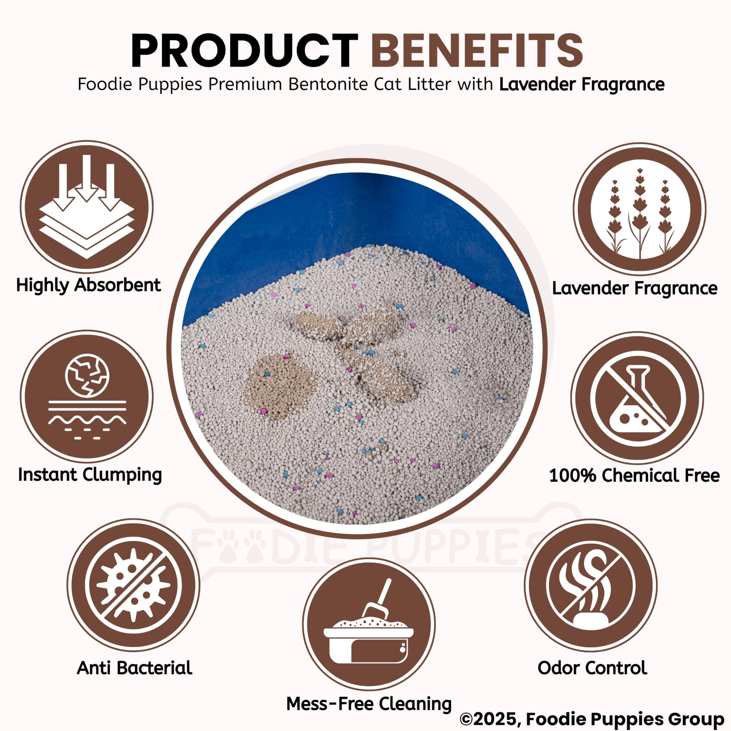 Foodie Puppies Natural Bentonite Cat Litter Sand - 5kg with Lavender Fragrance for Cats and Kittens | Clean Low-dust Strong Deodorant Litter Tray Refill with Odor Controlling and Instant Clumping