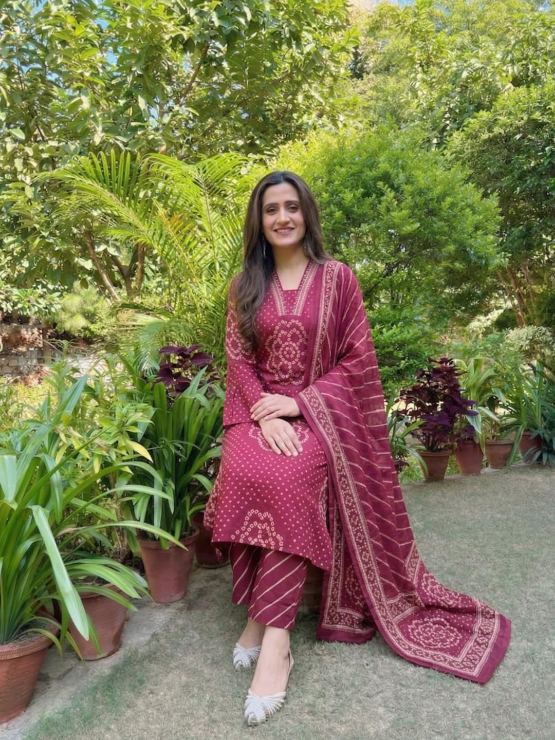 ANNI Designer Women's Viscose Anarkali Printed+Embroidered Kurta with Palazzo & Dupatta (GAGA PINK-VKS02_XL_Pink_X-Large)