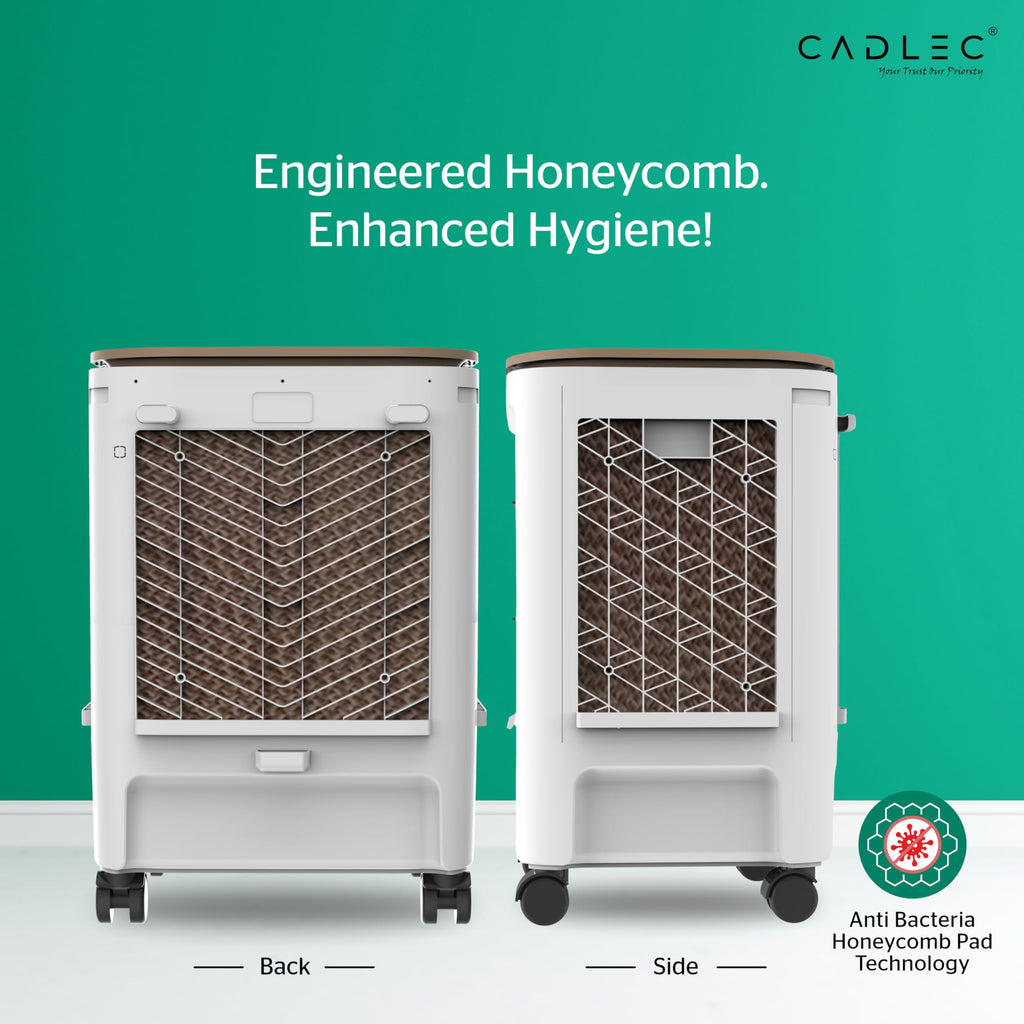Cadlec AeroMini 20L Personal Air Cooler For Home, High Speed Fan with Powerful Air Throw, Inverter Compatible, Anti-Bacteria Honeycomb Pad, 3 Year Warranty | White