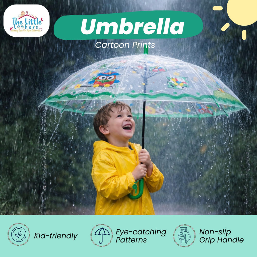 THE LITTLE LOOKERS Umbrella for Kids | Cute Printed Children Umbrellas | Stylish & Cute Mini Rain Umbrella for Children | Portable, Waterproof & Lightweight | for Girls and Boys (Green)