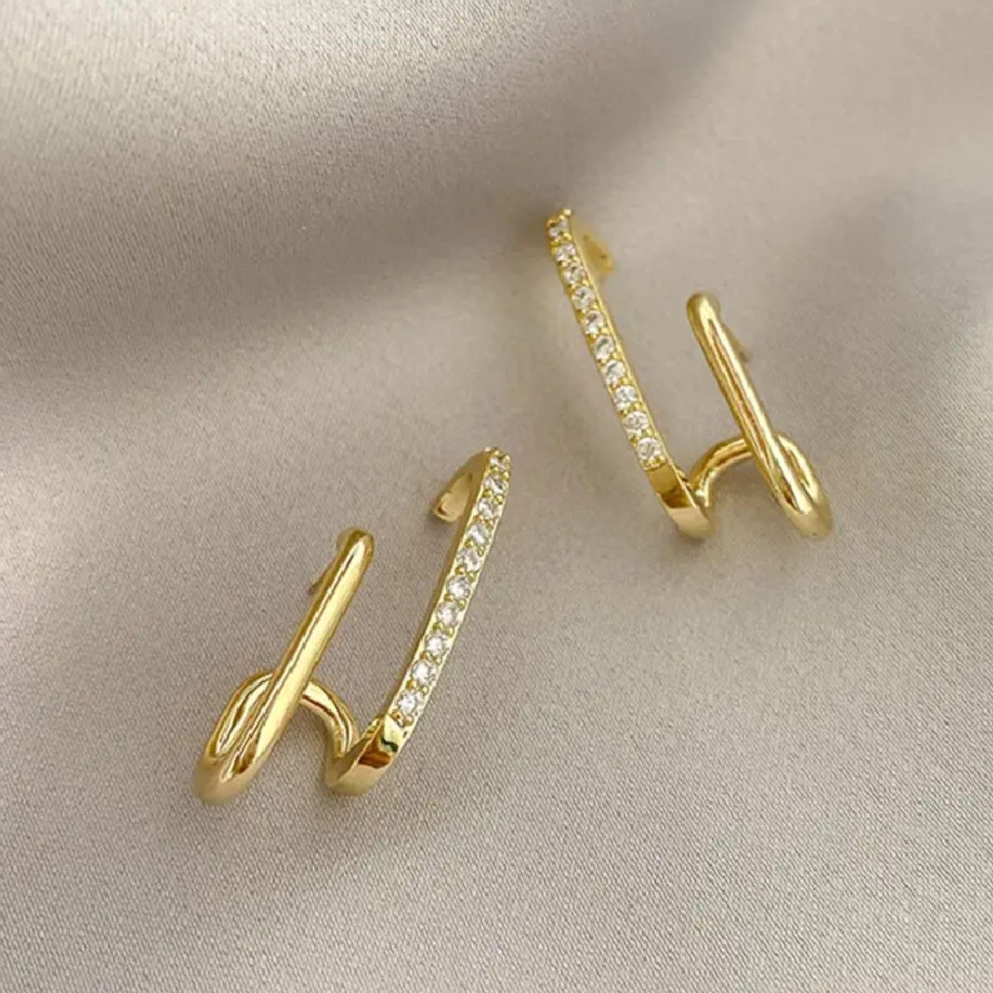 BLACKBOX Gold Double Layer Line C Shaped Studs korean Earrings for Women & Girls | Stylish & Fashionable Earing | Accessories Jewellery for Women | Best Gift for Birthday, Anniversary & Wedding