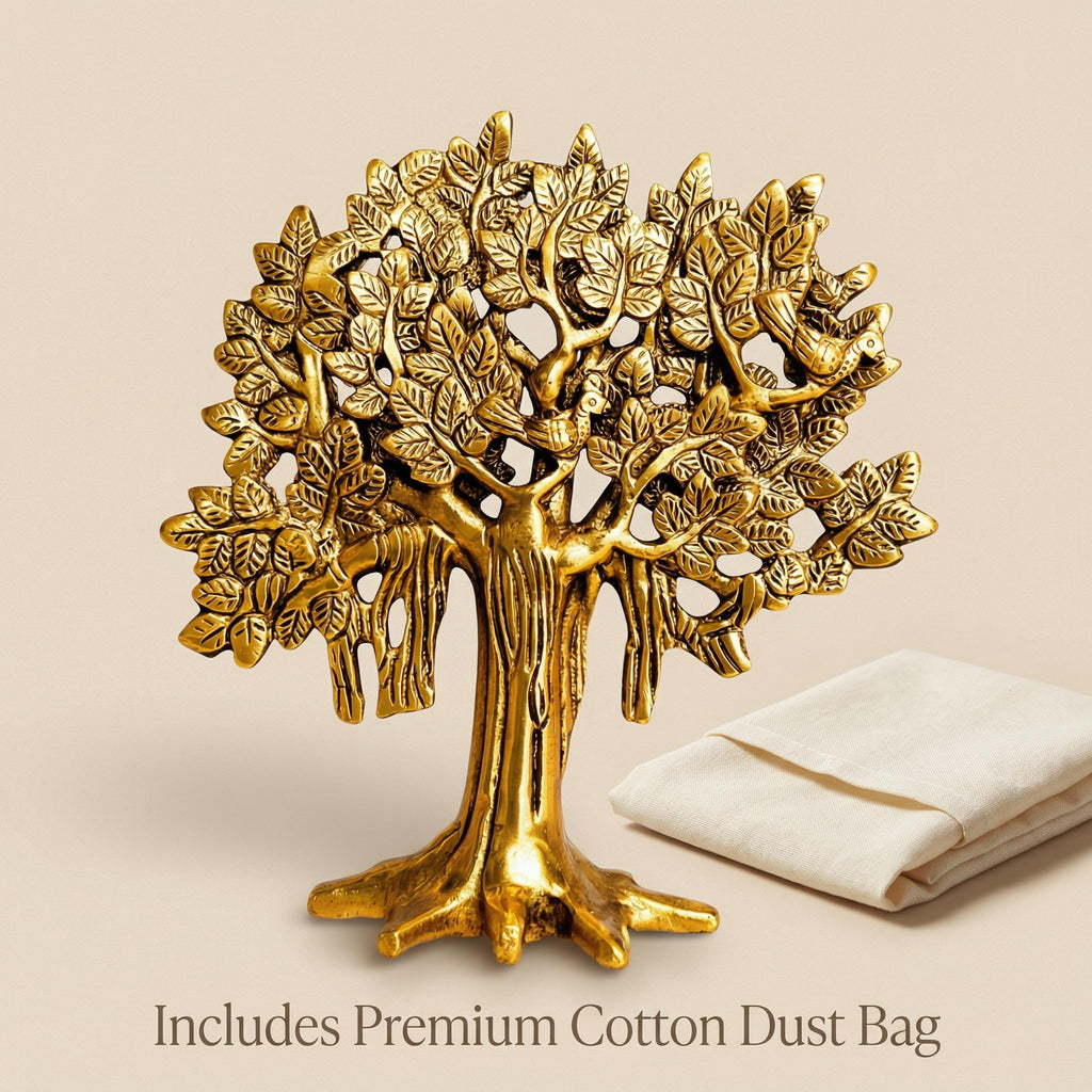 Shineyou Brass Kalpavriksha Tree 7.5 Inch | Vastu Tree of Life for Wealth & Prosperity | Premium Home Decor & Gift Item for Housewarming, Office, Living Room