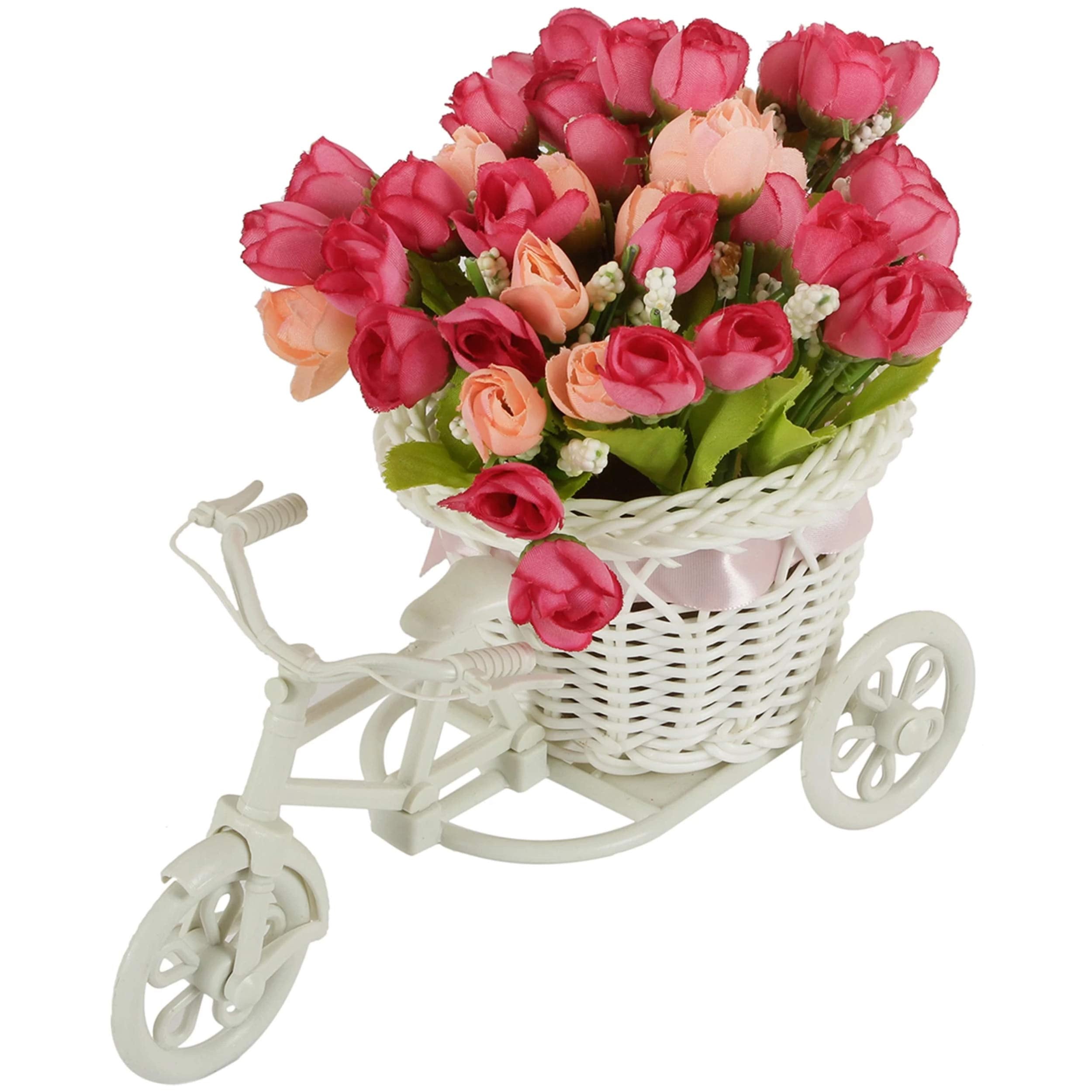 TIED RIBBONS Cycle Shape Flower Vase with Peonies Bunches for Mothers Day Home Decor Center Table Bedroom Living Room Office Bathroom Decorative Gift Items (19 cm x 21 cm)