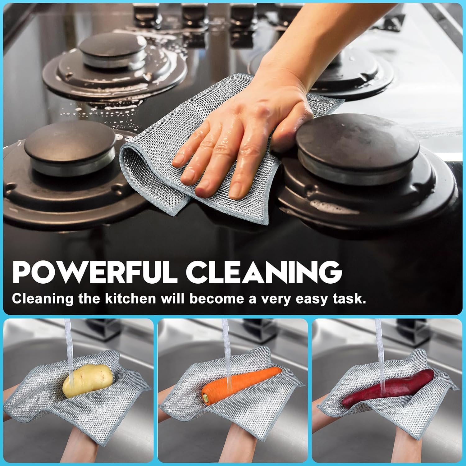 VARENYYA [ 7-pcs ] Wire Dishwashing Rags for Wet and Dry Non-Scratch Steel Wool Scrubber,Cleaning Pads Multi-use Kitchen Wipes, Stainless Steel Miracle Cleaning Cloths Scrub Sponges