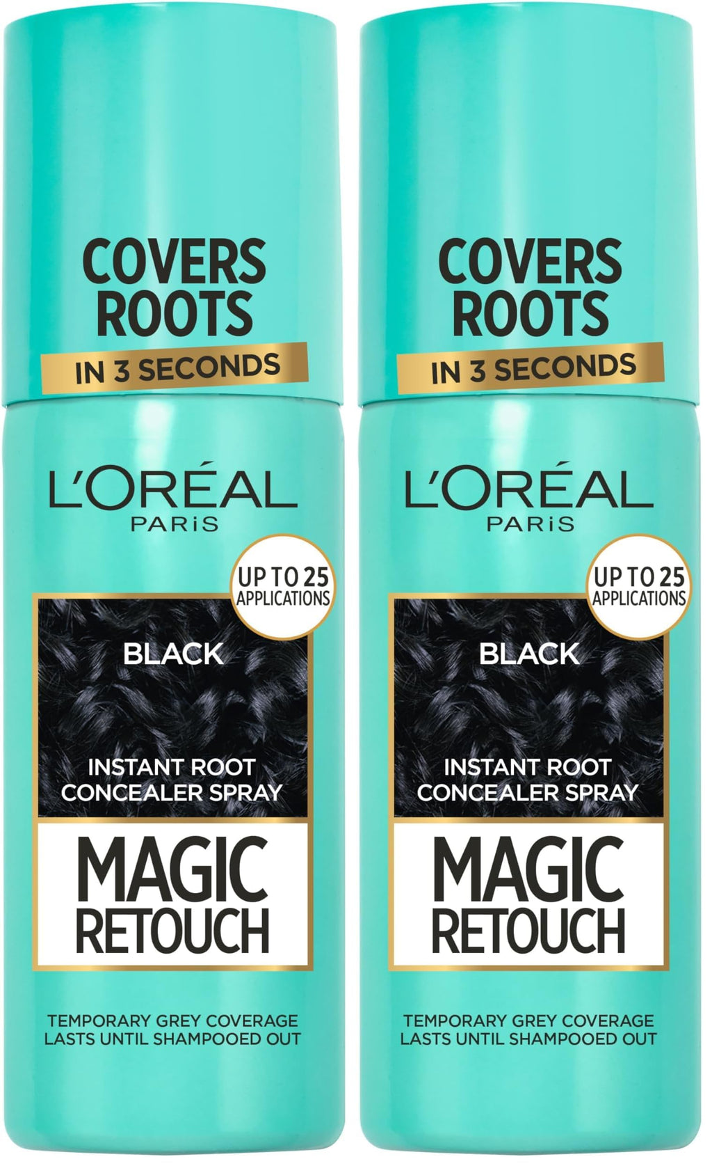 L’Oréal Paris Instant Root Concealer Spray, Ideal for Touching Up Grey Root Regrowth, Magic Retouch, 1 Black, 75ml (Pack of 2)