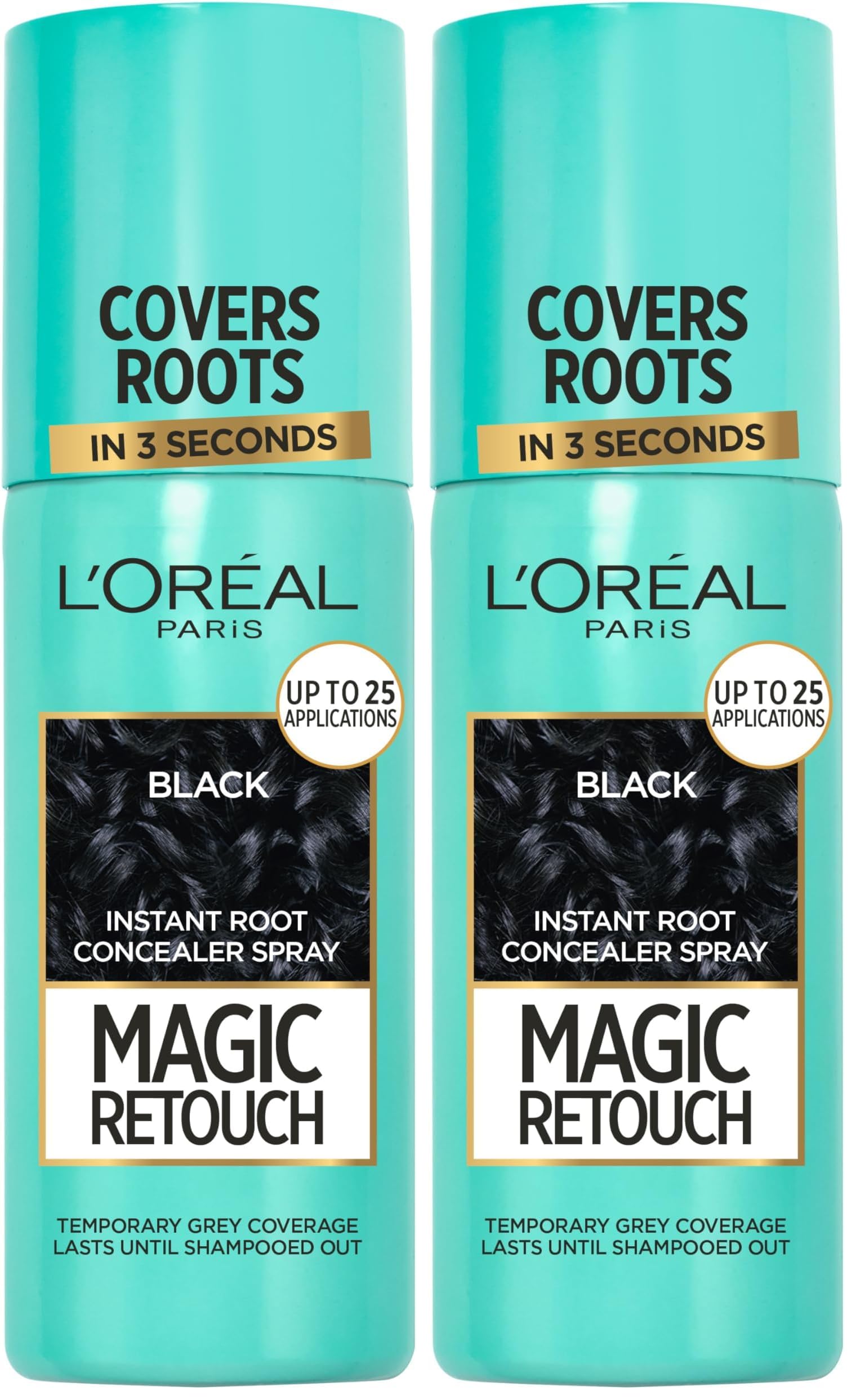L’Oréal Paris Instant Root Concealer Spray, Ideal for Touching Up Grey Root Regrowth, Magic Retouch, 1 Black, 75ml (Pack of 2)