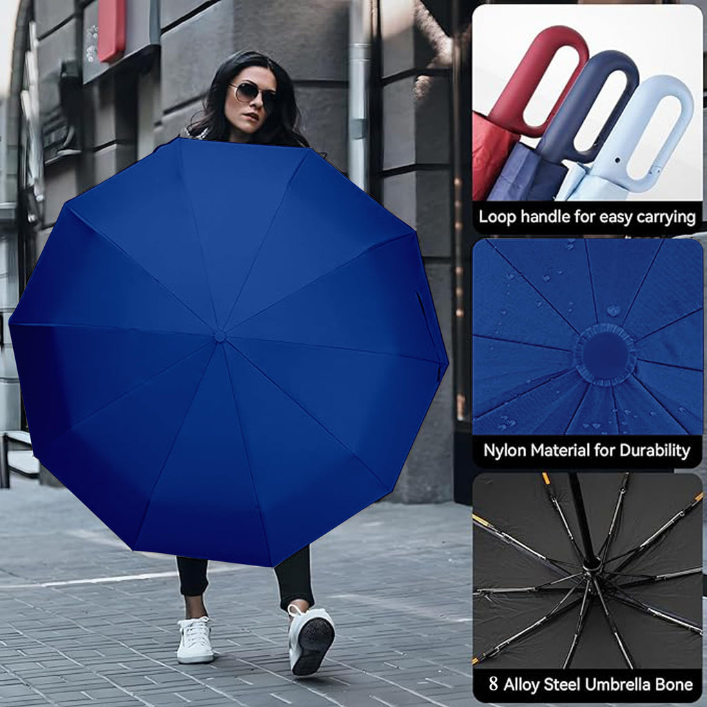 Zemic UV Umbrella for Sun & Rain – Auto Open/Close | Windproof | Travel-Friendly | SPF 50+ Coated (Navyblue)