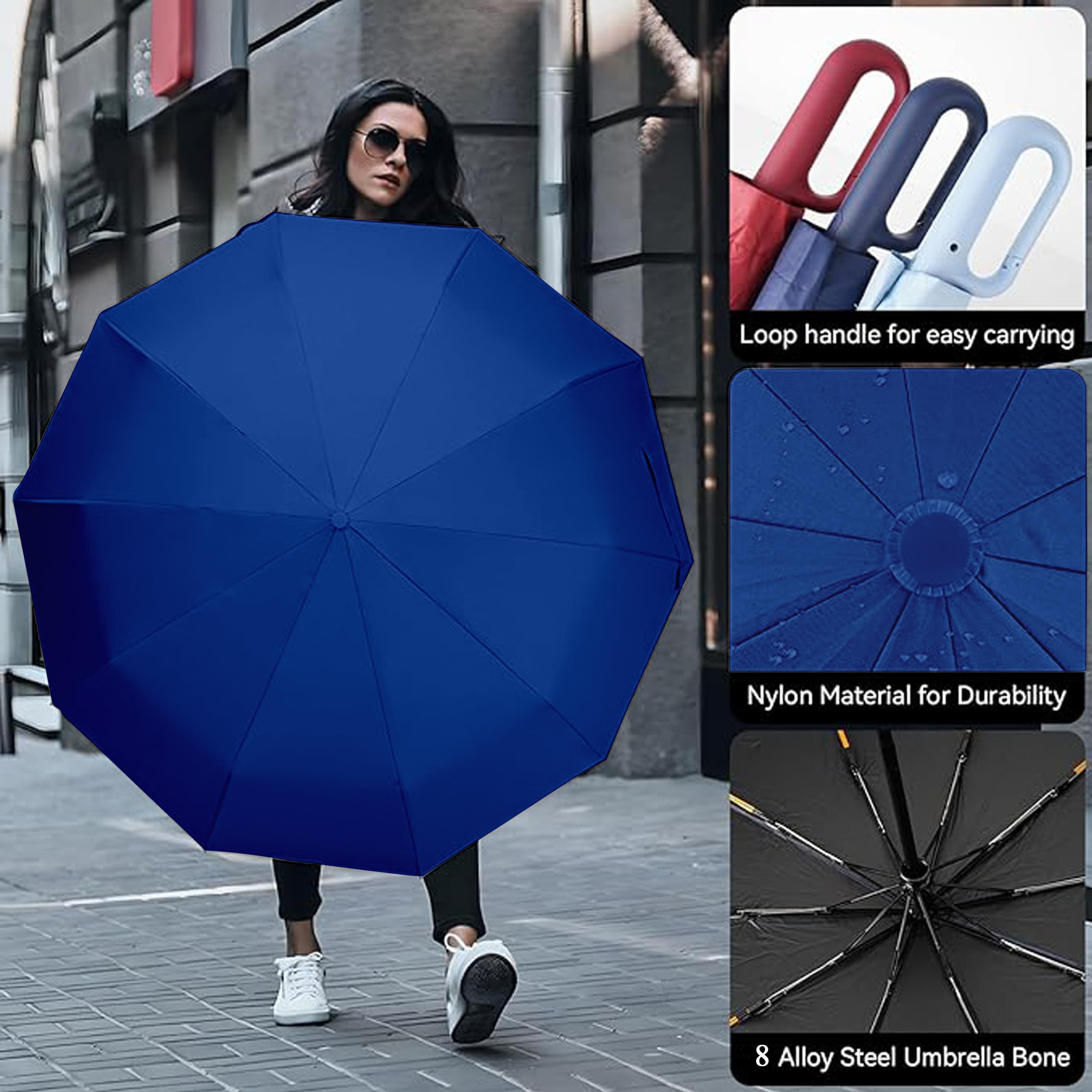 Zemic UV Umbrella for Sun & Rain – Auto Open/Close | Windproof | Travel-Friendly | SPF 50+ Coated (Navyblue)