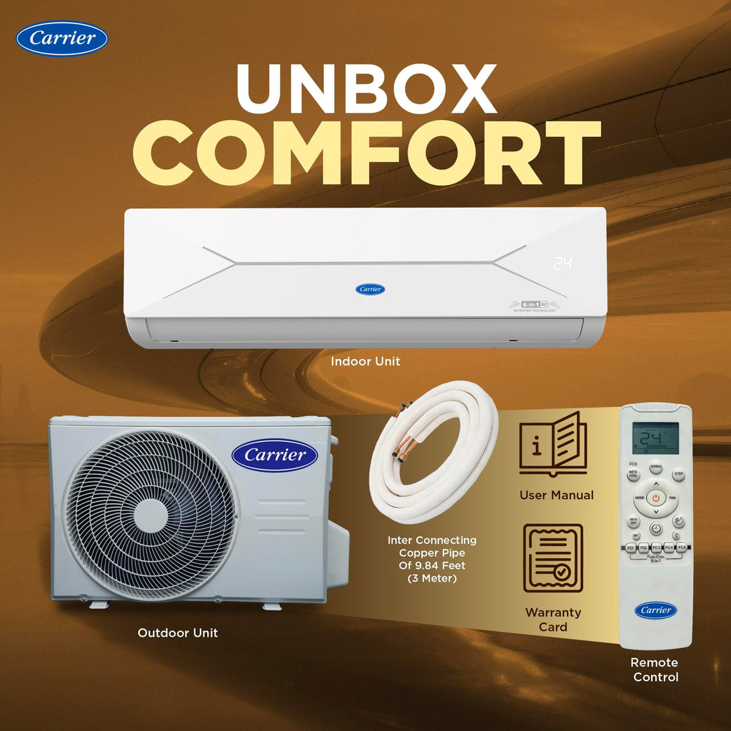 Carrier 1 Ton 3 Star, New Star rated, Wi-Fi Smart Flexicool Inverter Split AC (Copper, Convertible 6-in-1 with Wi-Fi with Geo-Fencing, Smart Energy Display, ESTER EDGE Gxi WiFi-CAI12EE3R36W0, White)