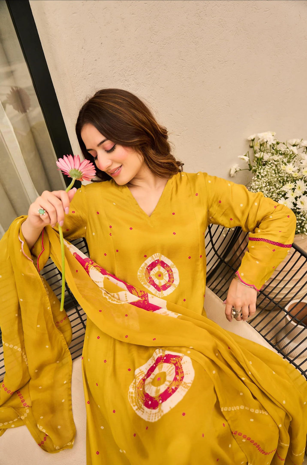Nermosa Women Pure Cotton Kurta Pant Dupatta Set | Summer Friendly Ethnic Suit Set for Women | V-Neck Printed Kurti with Matching Pants & Dupatta | Casual & Office Wear (IN, Alpha, 2XL, Yellow)