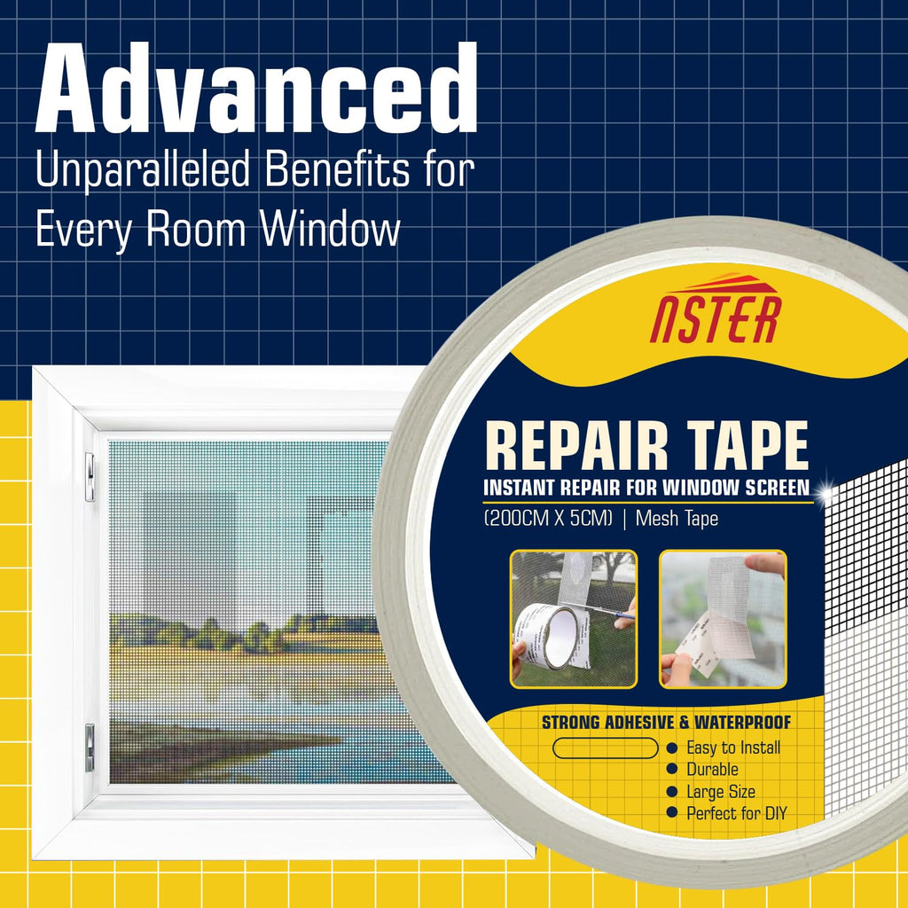 VIVNITS Mosquito Net Repair Tape (200cm x 5cm) – Self Adhesive Fiberglass Mesh Patch Roll for Window & Door Screen Repair, Fix Broken Net Holes, Durable & Strong, Pack of 1 (200Cm X 5CM)