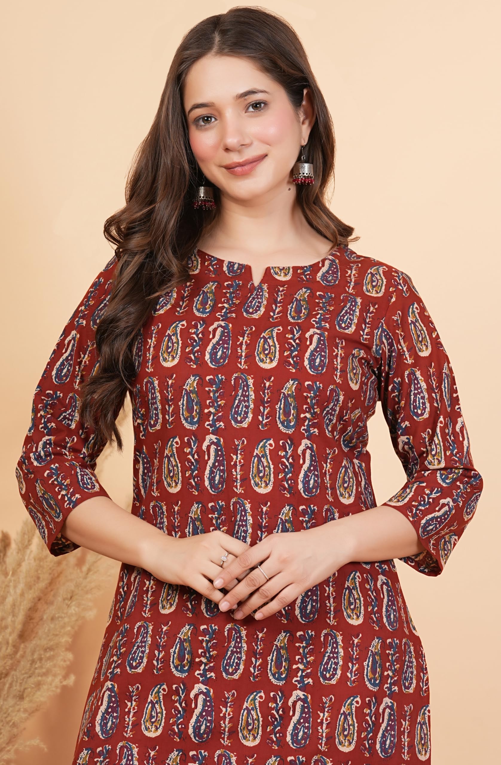 rytras Women's Pure Cotton Printed Straight Kurta Set with Palazzo Pants|Ethnic wear|Kurta Set for Women(RYT704,L) Maroon