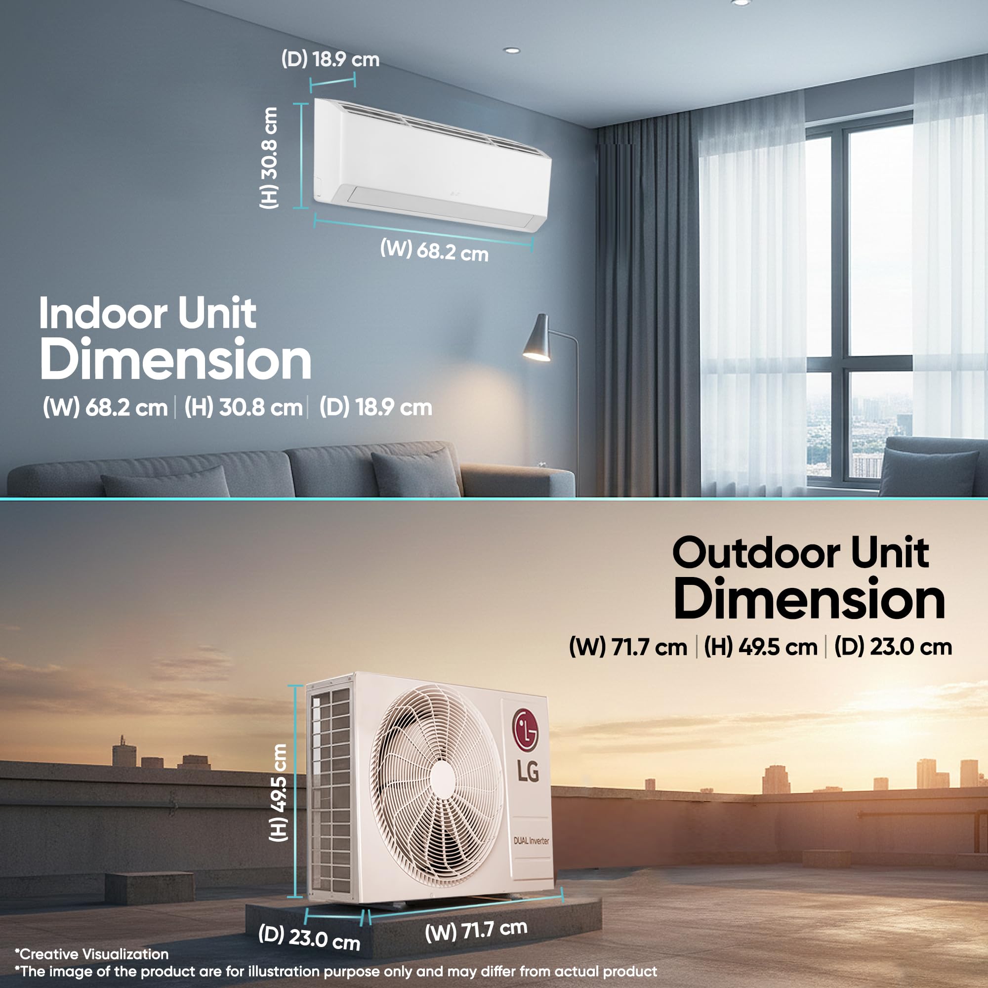 LG Essential Series, 0.8 Ton 2 Star,New star rated, Smart Inverter Split AC (Copper, Convertible 6-in-1 Cooling, Faster Cooling & Energy Saving, HD Filter with AntiVirus Protection, AS-Q11KNVE, White)