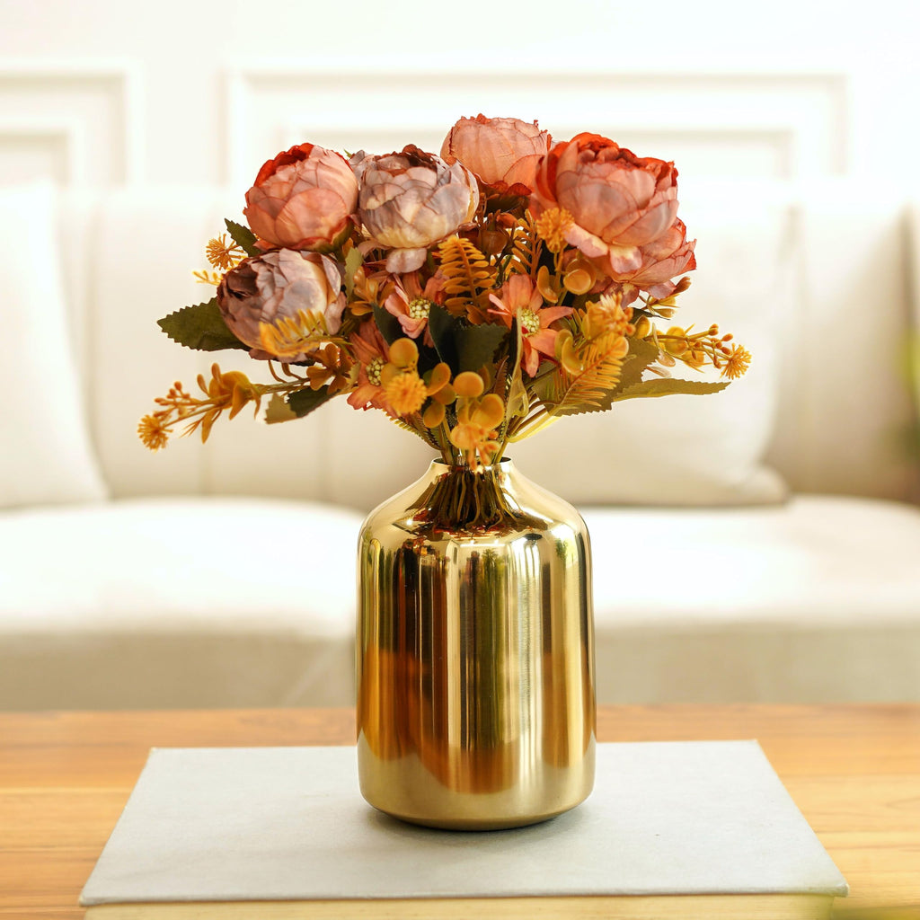 Behoma Metal Flower Vase for Home Decor Bedroom Living Room Office Wedding | Table Decorative Item for Festivals Birthday Gold (Flower Not Included, Modern)
