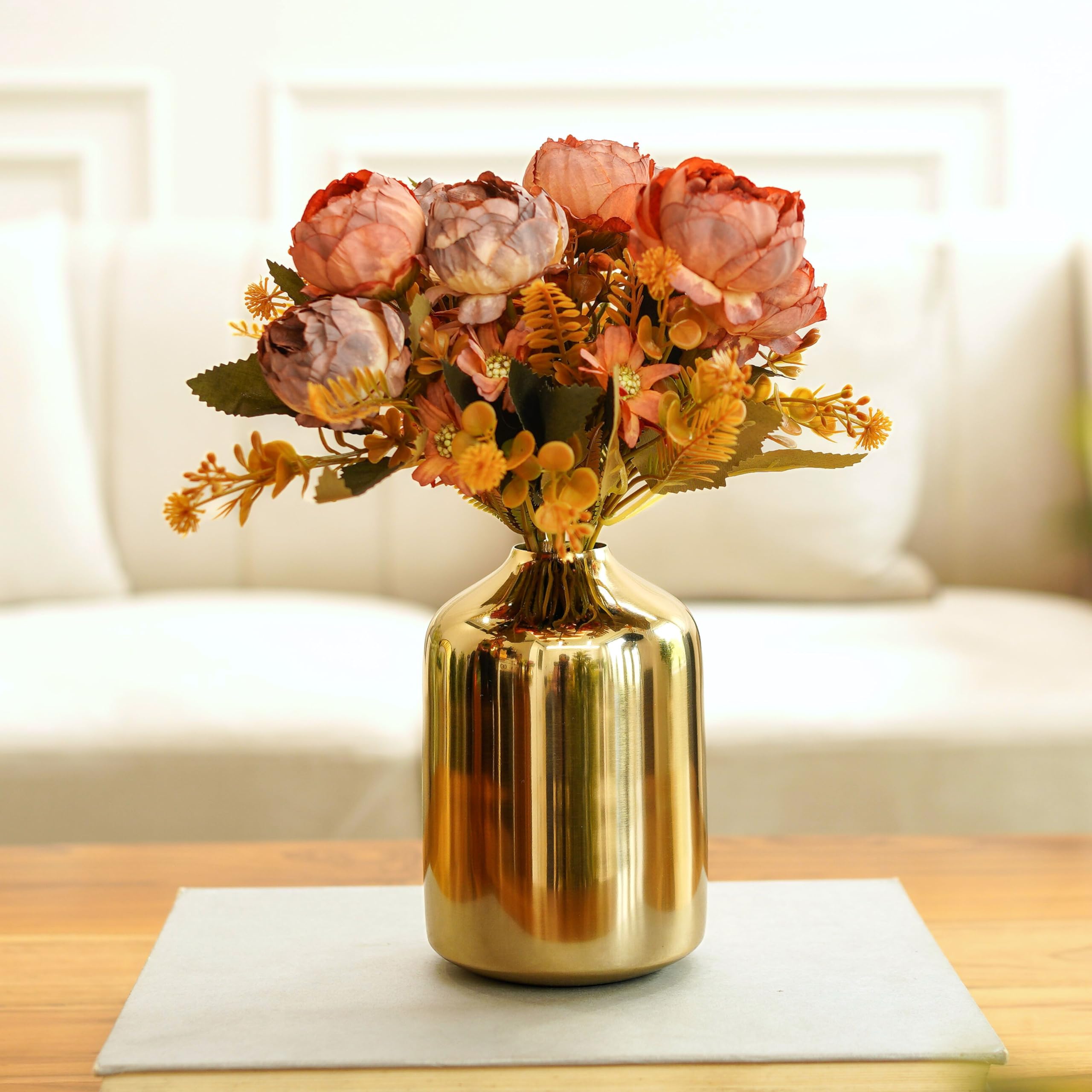 Behoma Metal Flower Vase for Home Decor Bedroom Living Room Office Wedding | Table Decorative Item for Festivals Birthday Gold (Flower Not Included, Modern)
