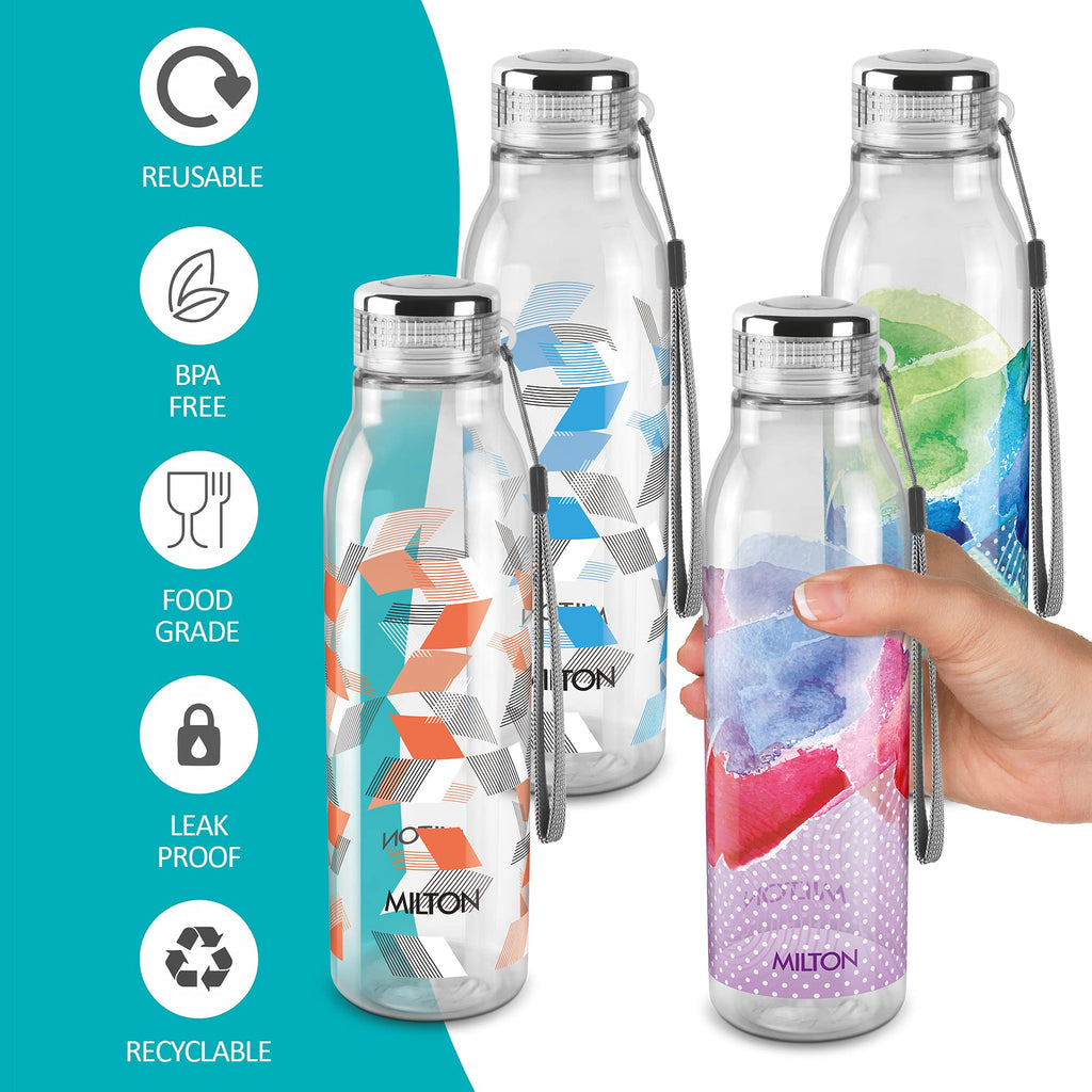 MILTON Helix 1000 Pet Water Bottle 1 Litre Each BPA Free, Leak Proof, Office Bottle Home Kitchen Travel Bottle, Set of 4, Assorted