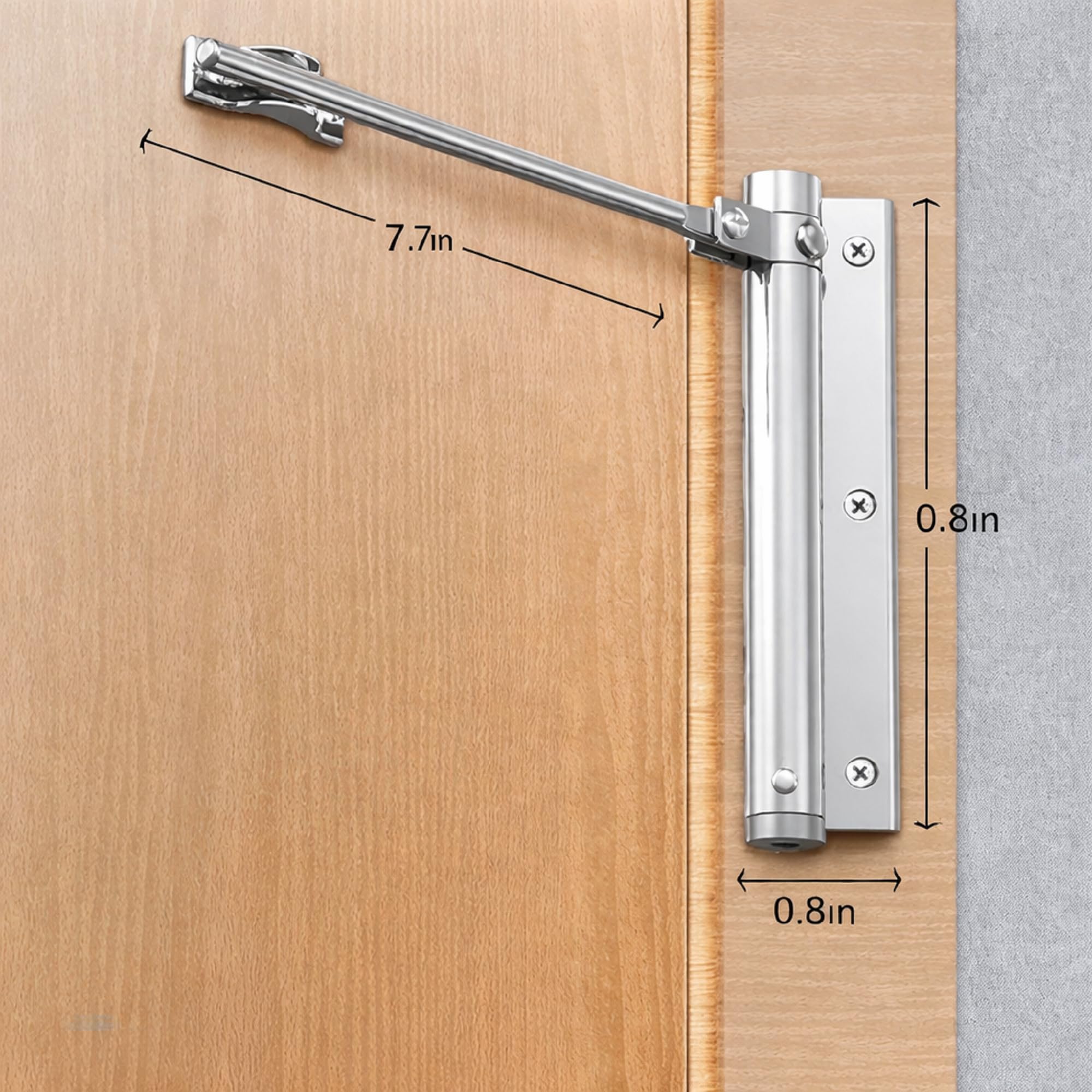 Door Closer Spring Arm with Adjustable Tension, 180 Degree Rotation, Metal Door Closing Mechanism for Left and Right Door Installation