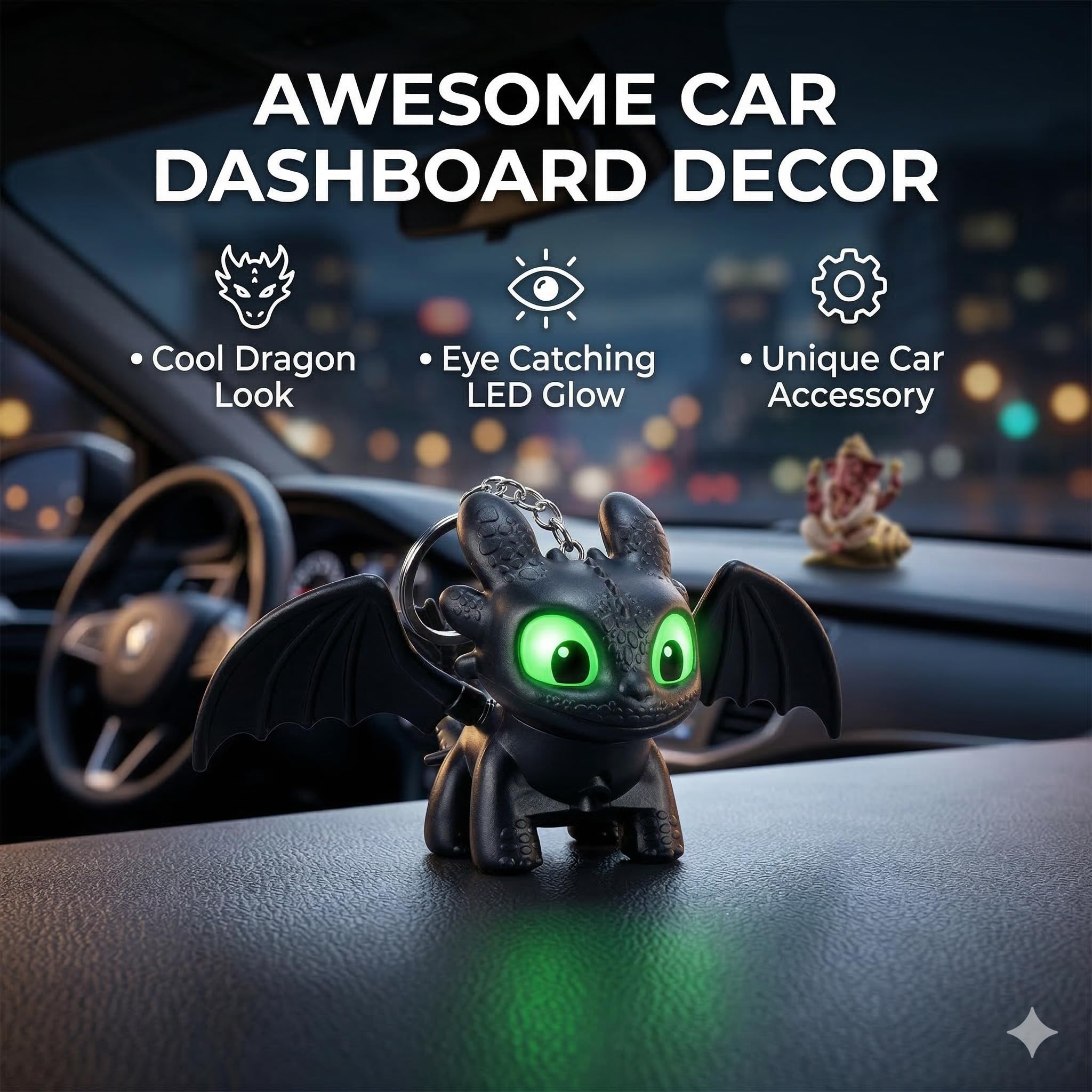 JB'S LAND 3D Dragon Keychain Toy with Moving Wings & LED Light,Night Fury Dragon Keychain, Mini Fantasy Creature Charm for Car Dashboard, Bike Keys, Backpack Bag Accessory & Kids Gift