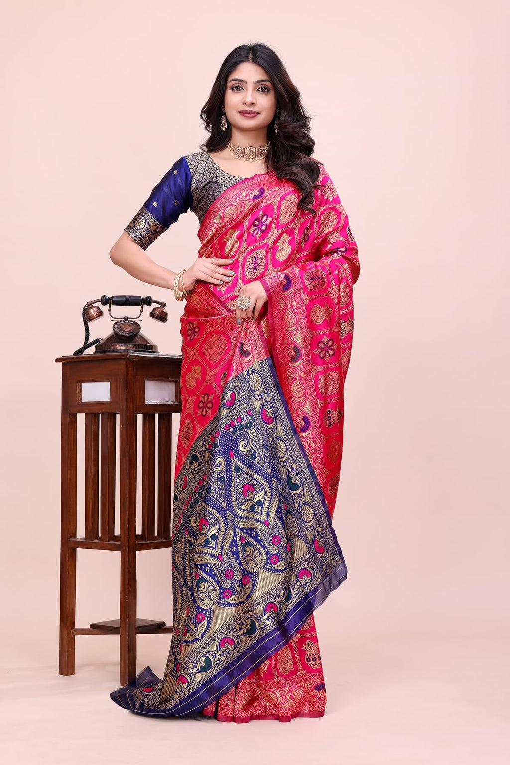 Shasmi Women's Rani Banarasi Pure Kanjivaram Silk Saree Soft new ladies Design Wear Pattu Sarees Latest 2026 Cotton Party Sari collections With Blouse Piece for Wedding sadi (PARI-241 RANI)
