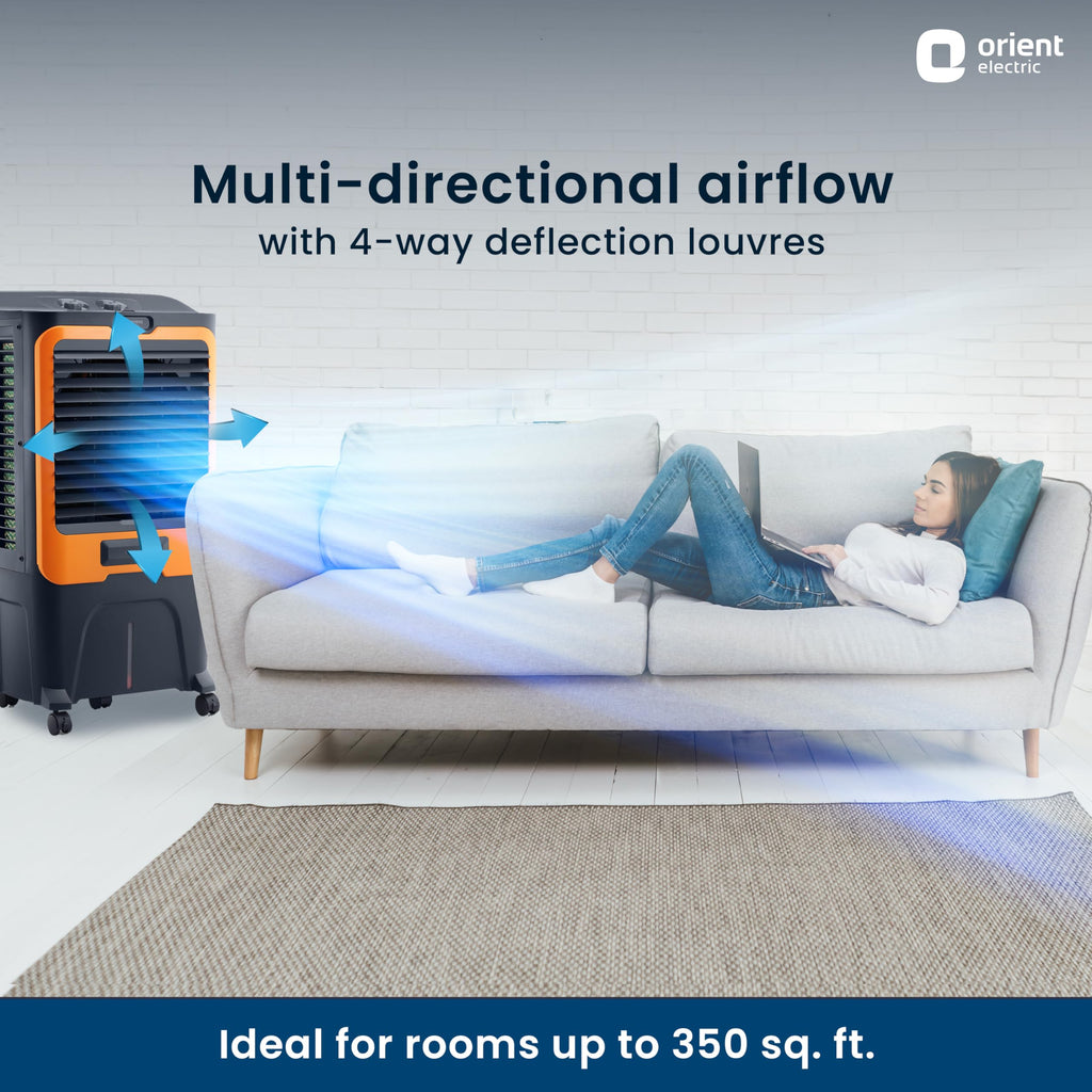 Orient Electric Ultimo 50L Desert Air Cooler with Densenest Honeycomb pads, Ice chamber & High Air Delivery | Desert Cooler for home (Grey and Orange)