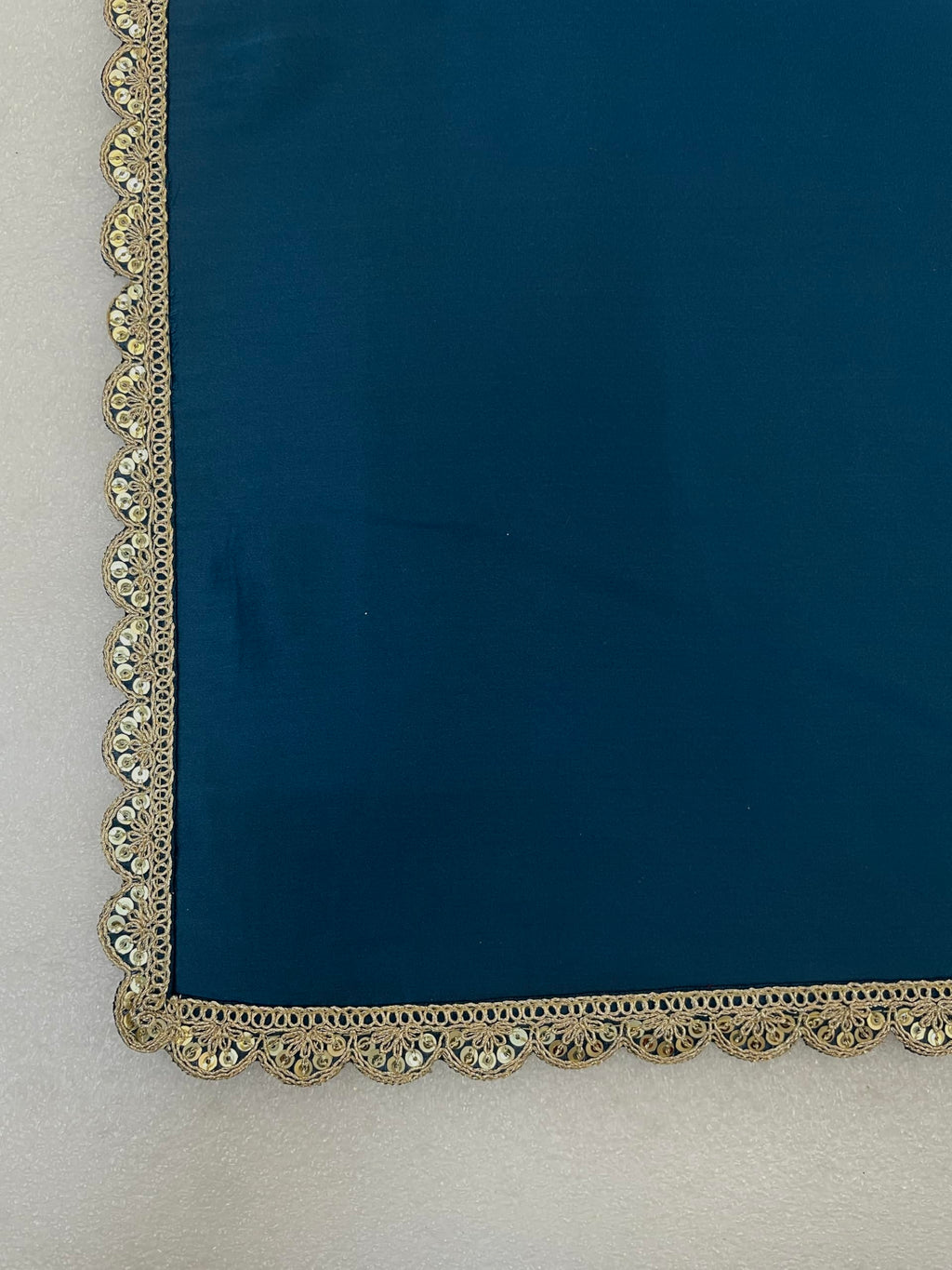 SATAZ Women's Ready To Wear Teal Blue Satin Silk Saree Scalloped Border Readymade Stitched With Unstitched Blouse