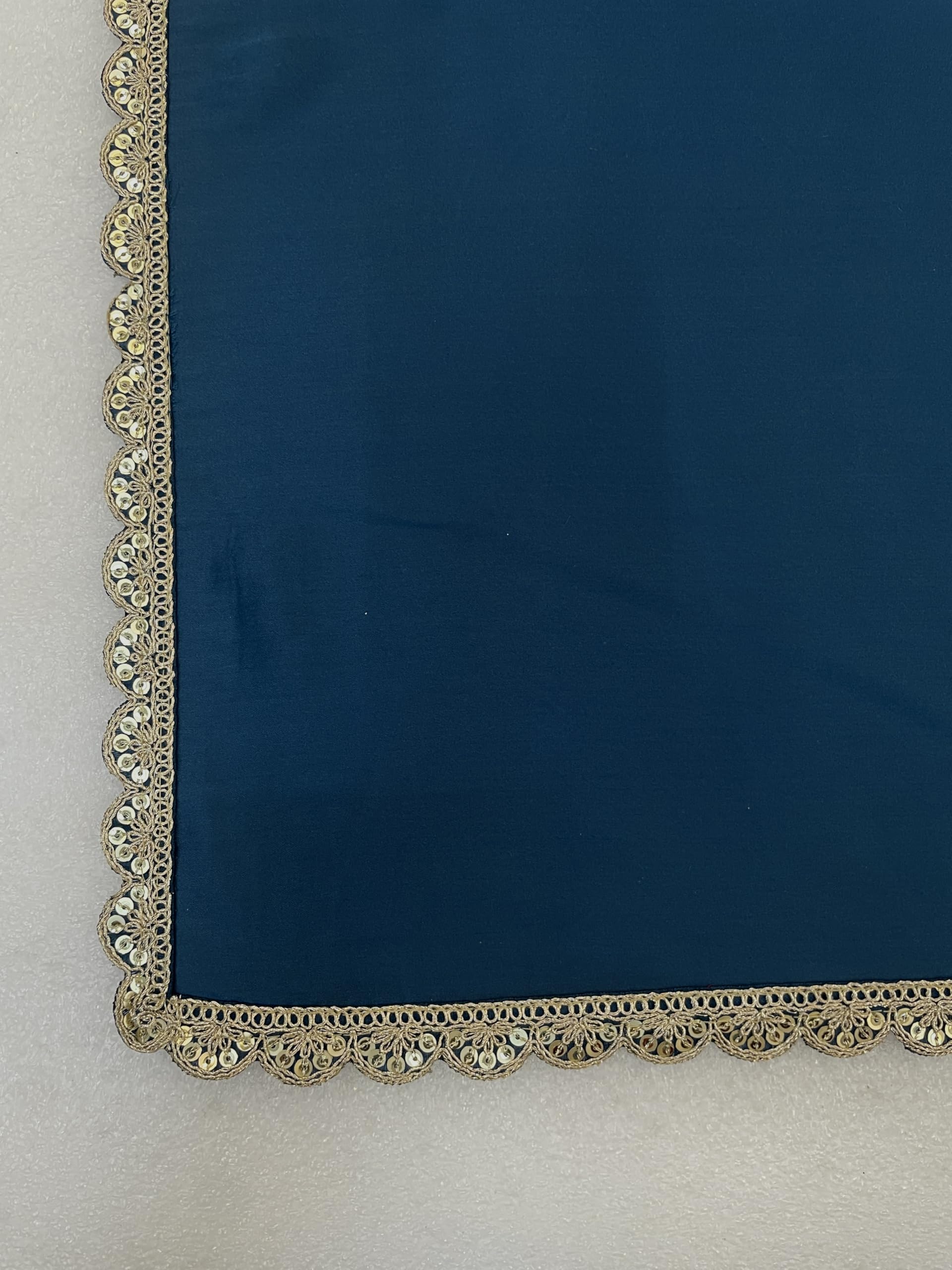 SATAZ Women's Ready To Wear Teal Blue Satin Silk Saree Scalloped Border Readymade Stitched With Unstitched Blouse