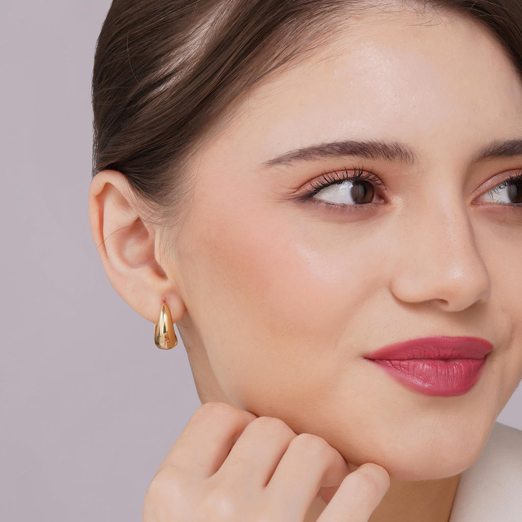 Salve Stylish Trendy Chunky Golden Dainty Small Huggie Hoop Earrings | Latest Fancy Trendy Hoops Bali Studs | Korean Fashion Jewellery Women & Girls (Oval)